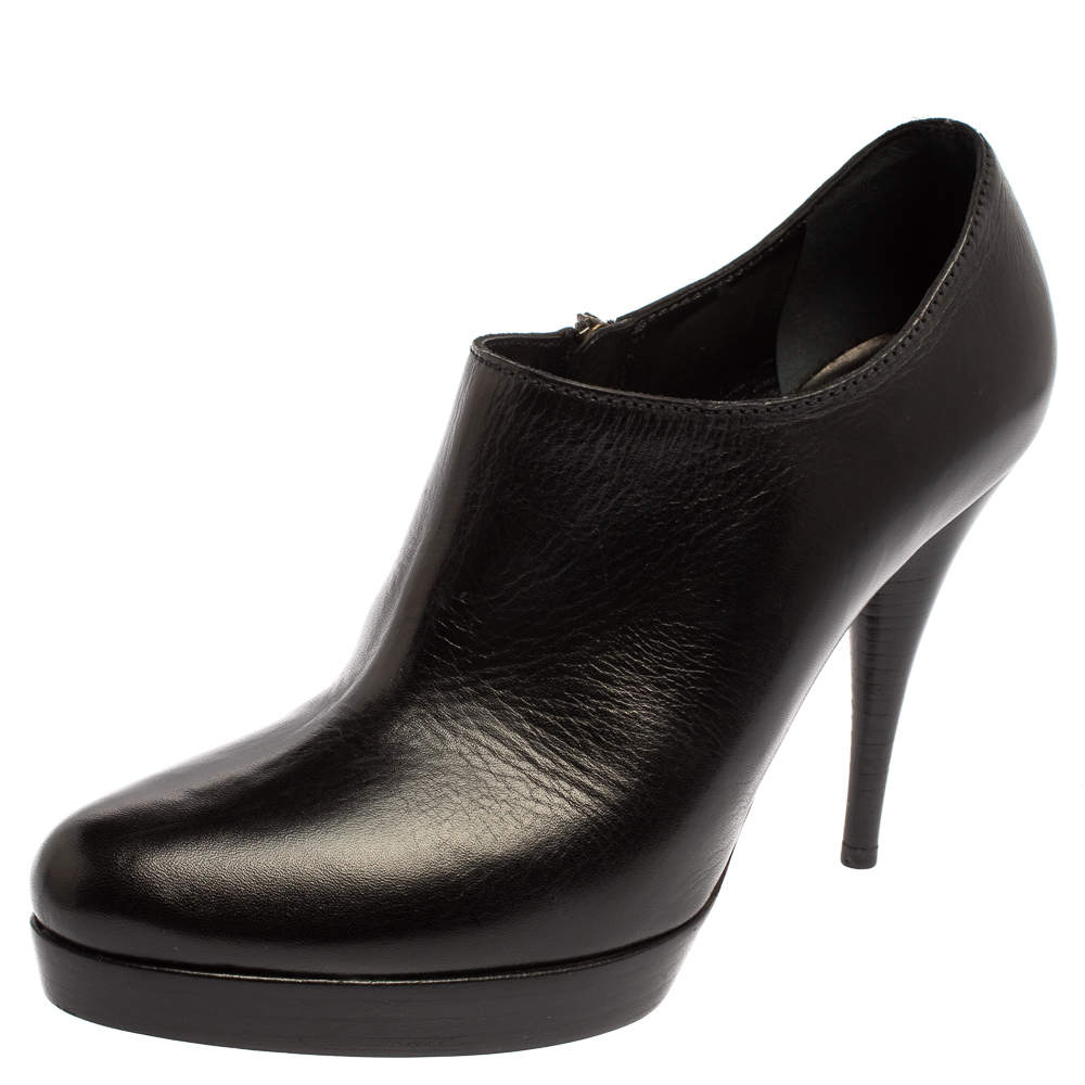 Pre Owned Fendi Black Leather Platform Ankle Booties Size 39