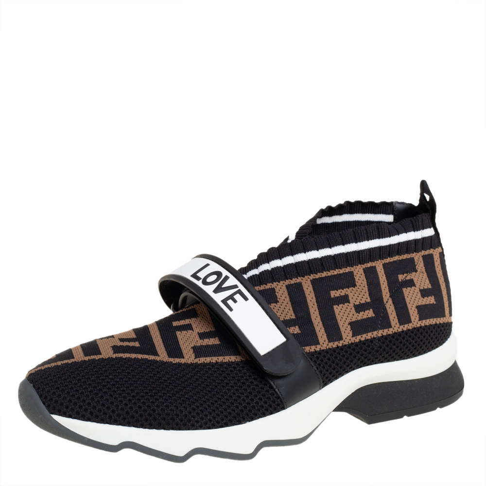 Pre Owned Fendi Tobacco Rockoko Mesh And Knit Fabric Sneakers Size 37.5