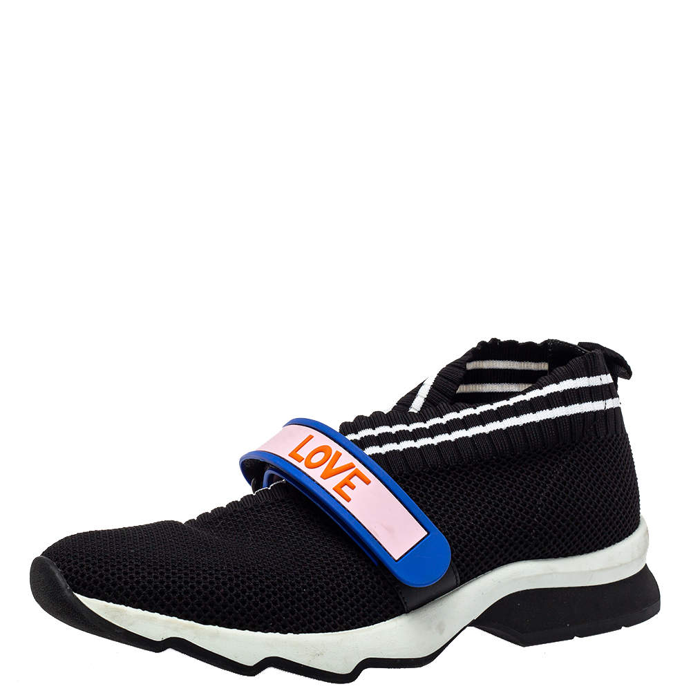 Fendi Black Knit Fabric Rockoko Sneakers Size 38