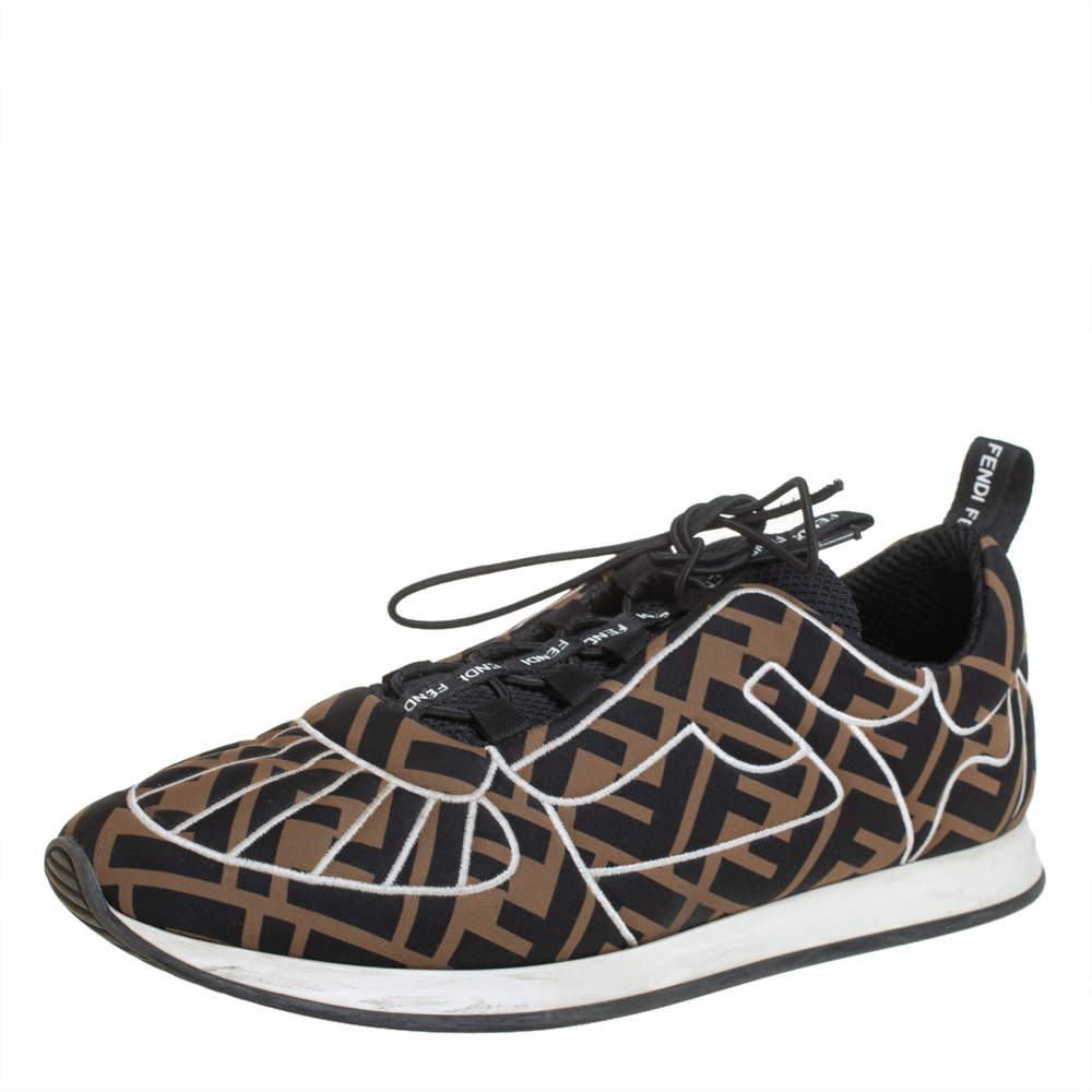  Fendi Brown/Black Fabric FF Zucca Low Top Sneakers Size 40