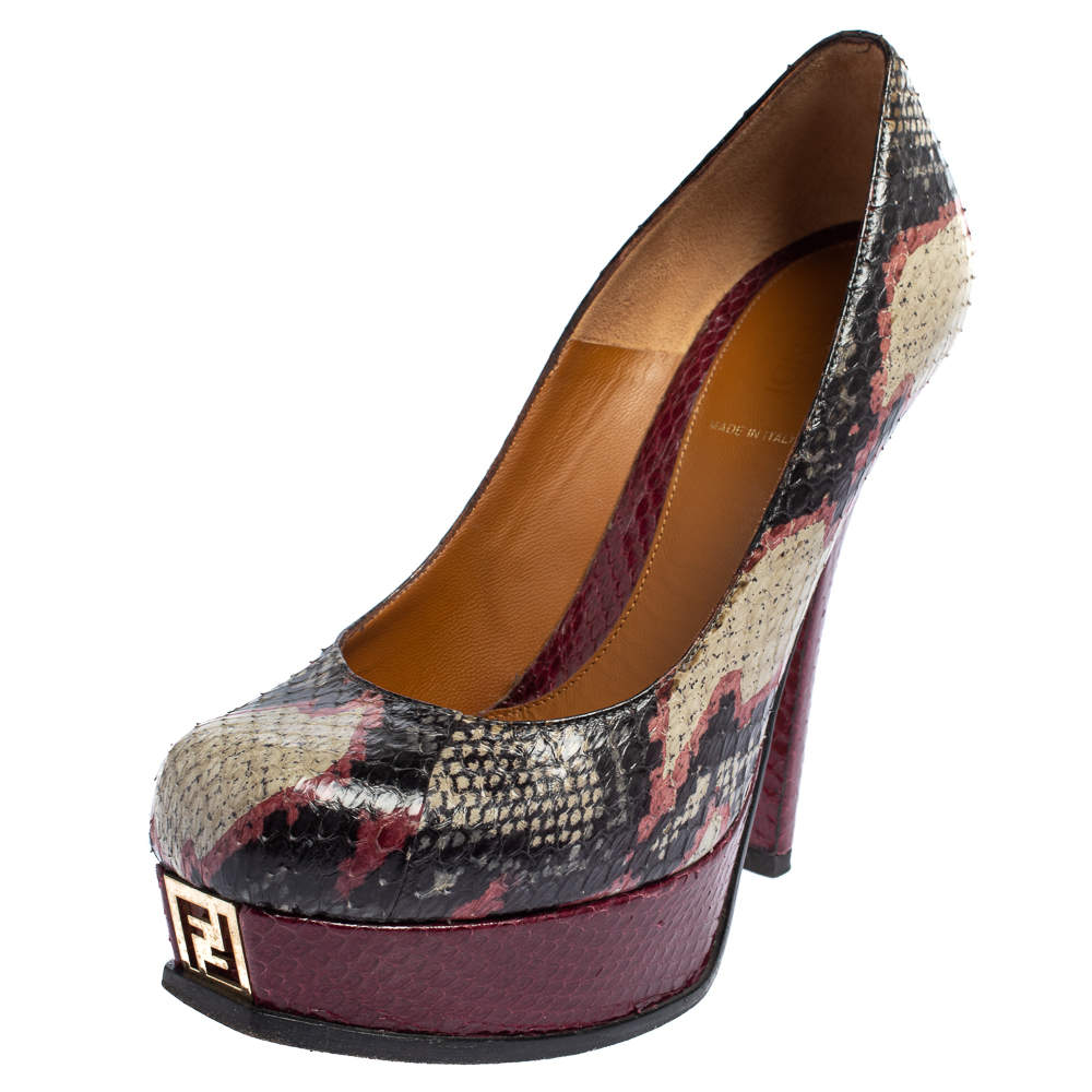 Fendi Multicolor Python Fendista Platform Pumps Size 40