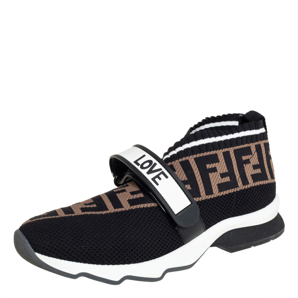 Pre Owned Fendi Multicolor Knit Fabric And Rubber Strap Rockoko Sneakers Size 39