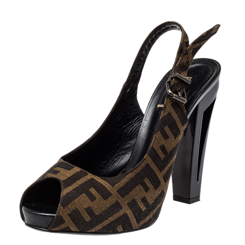 Fendi Brown Zucca Canvas Slingback Sandals Size 39