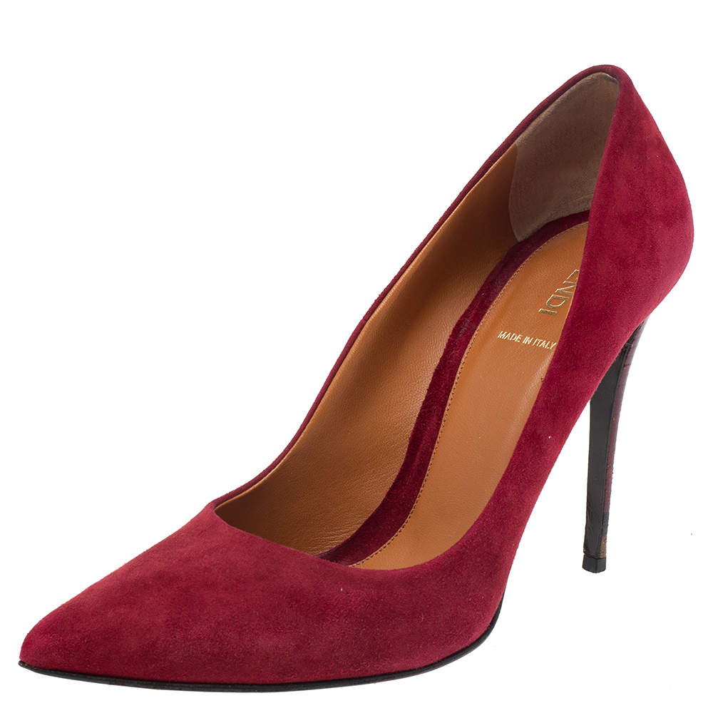 Pre Owned Fendi Red Suede Pointed Toe Pumps Size 40