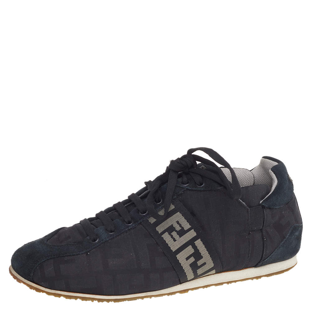 Fendi Black FF Canvas And Suede Low Top Sneakers Size 39