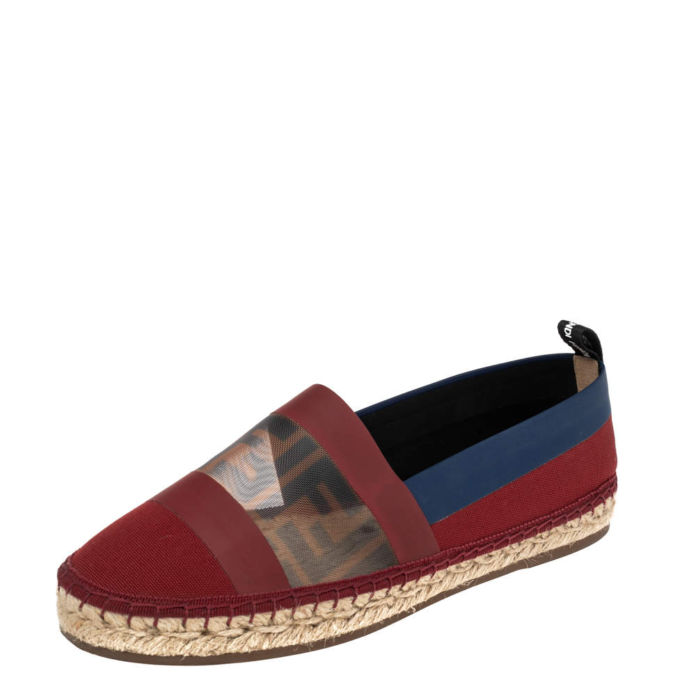 مملوكة مسبقًا Fendi Multicolor Mesh, Leather And Canvas Espadrille Flats Size 37.5