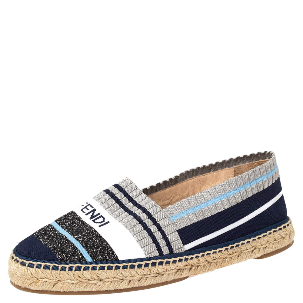 Pre Owned Fendi Multicolor Stretch Fabric Espadrille Flats Size 38