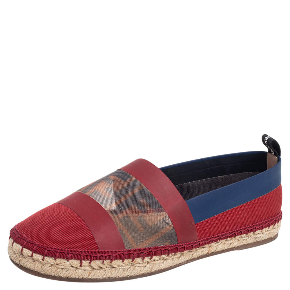Pre Owned Fendi Multicolor Mesh, Leather And Canvas Espadrille Flats Size 37.5