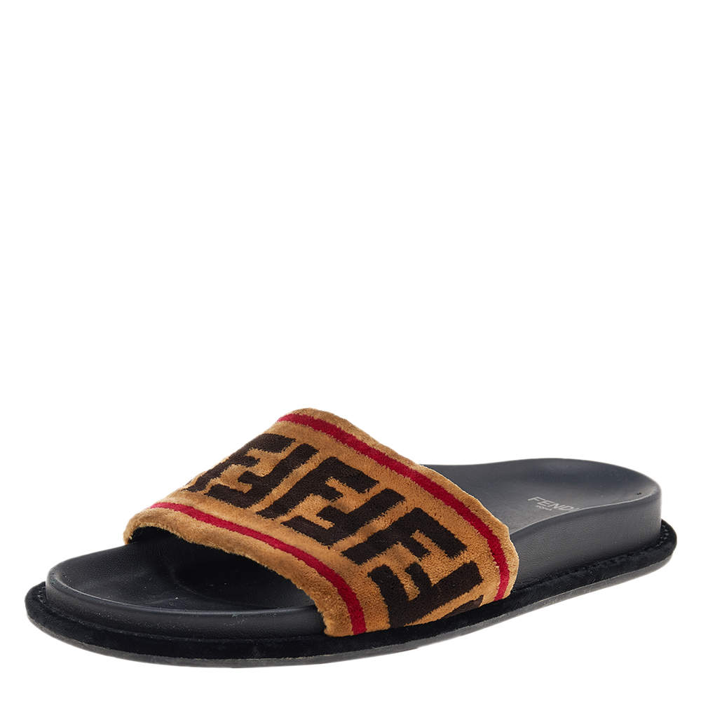 Fendi Brown Zucca Velvet Flat Slide Sandals Size 38 Fendi | The Luxury ...