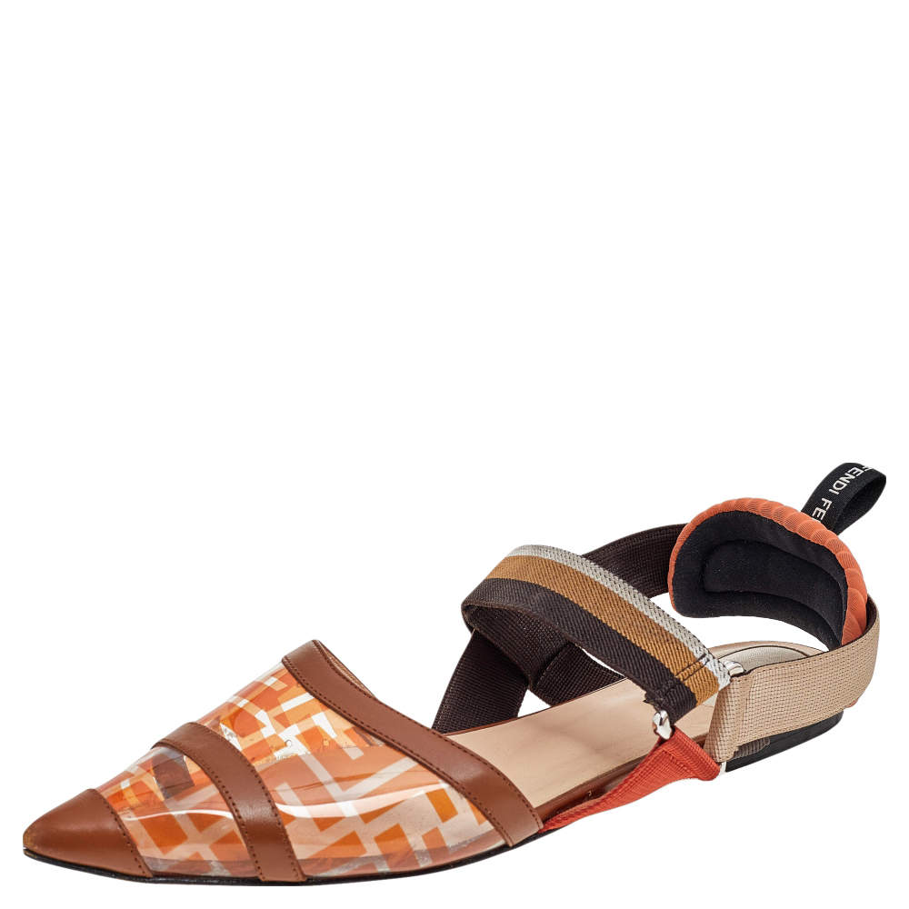 Pre Owned Fendi Multicolor Zucca PVC And Leather Colibri Slingback Flat Sandals Size 40