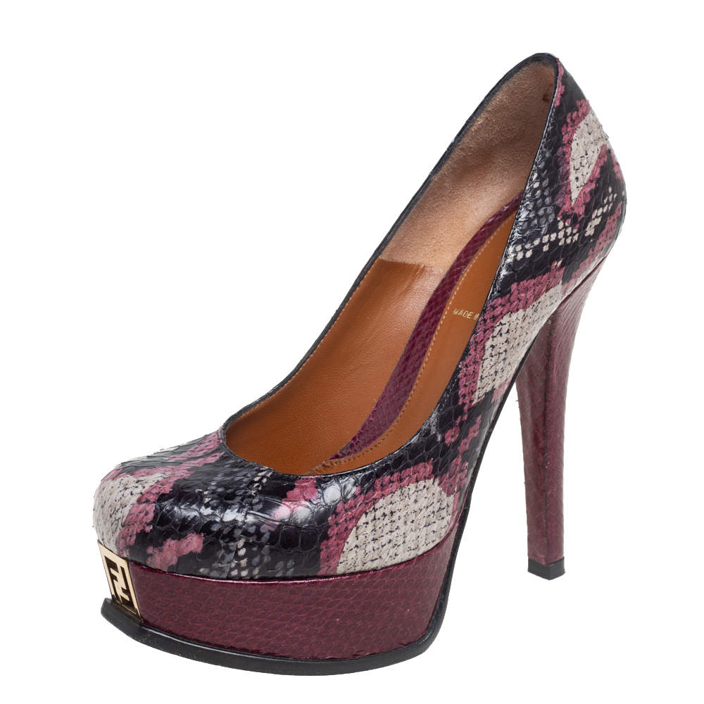 Fendi Multicolor Python Fendista Platform Pumps Size 36