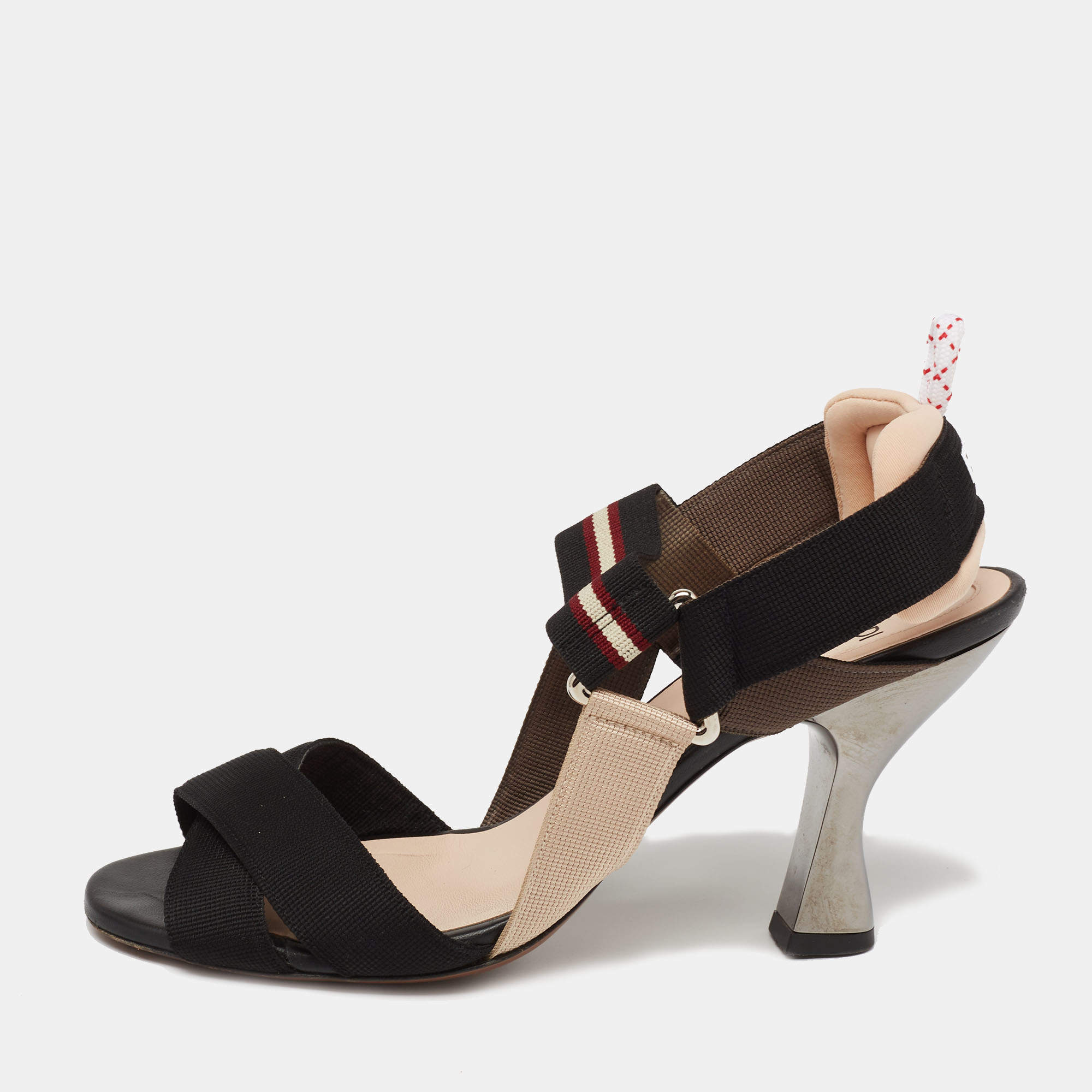 Pre Owned Fendi Multicolor Nylon Colibri Slingback Sandals Size 37