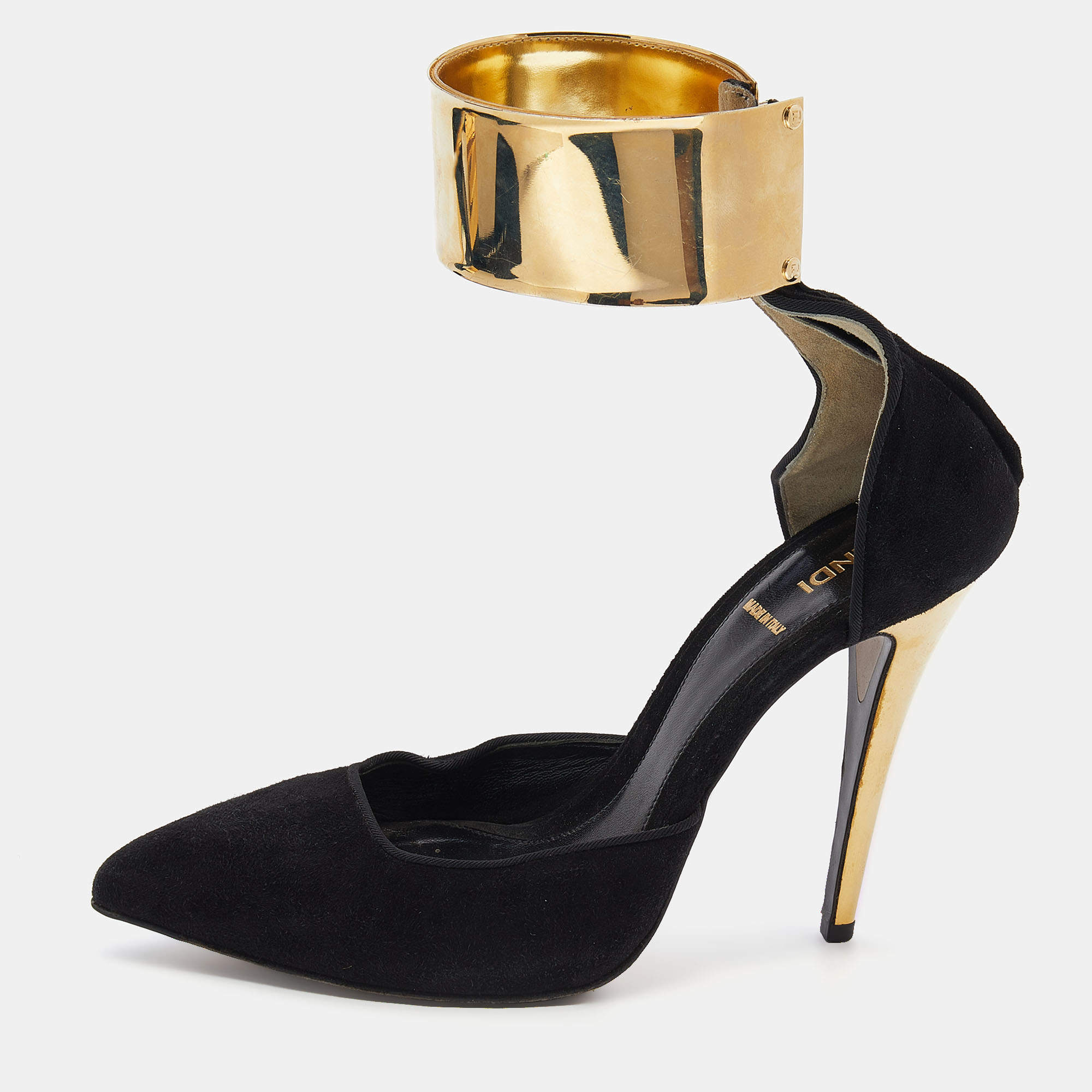 Pre Owned Fendi Black Suede Ankle Wrap Sandals Size 38