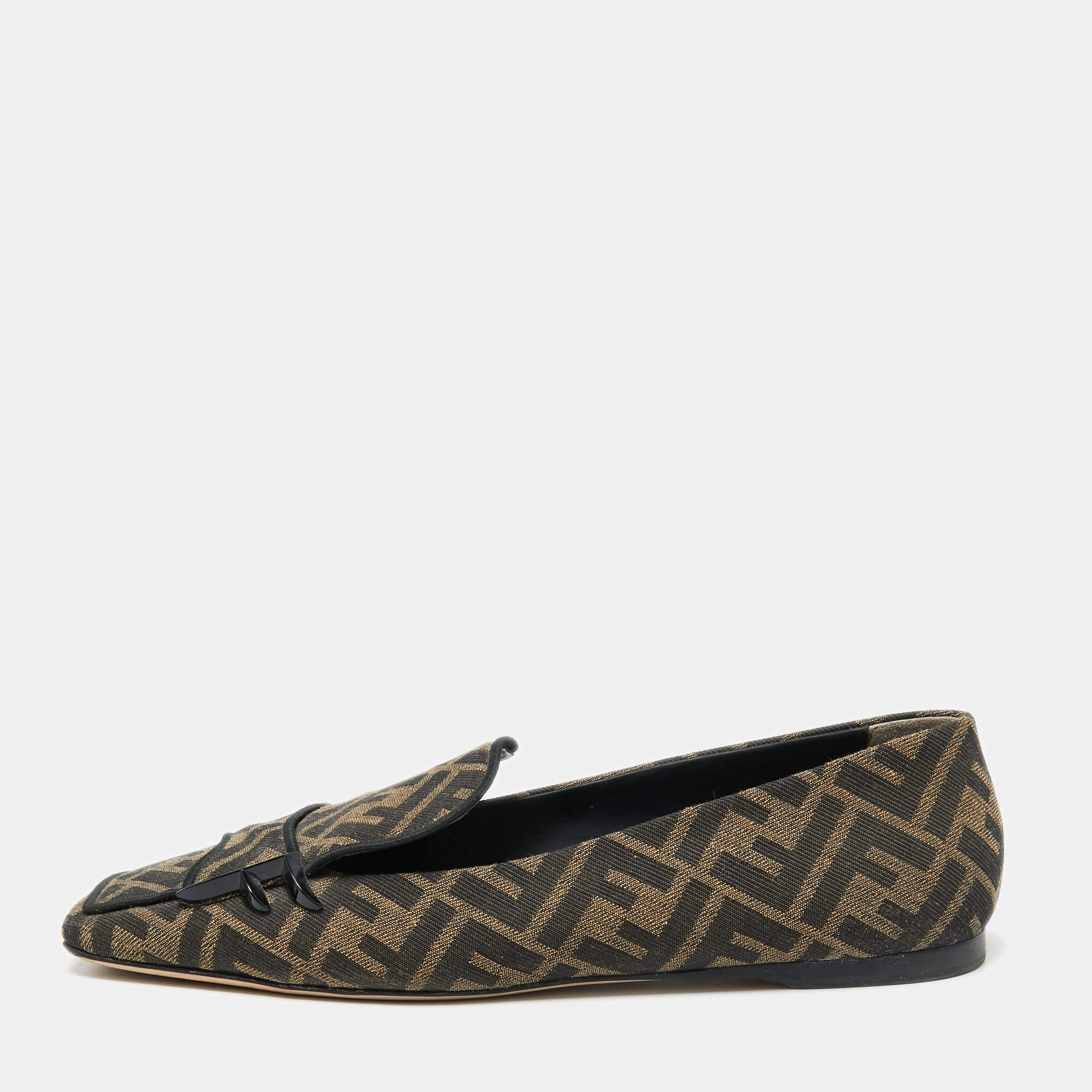 Fendi Beige/Brown Zucca Canvas Slip-On Loafers Size 40