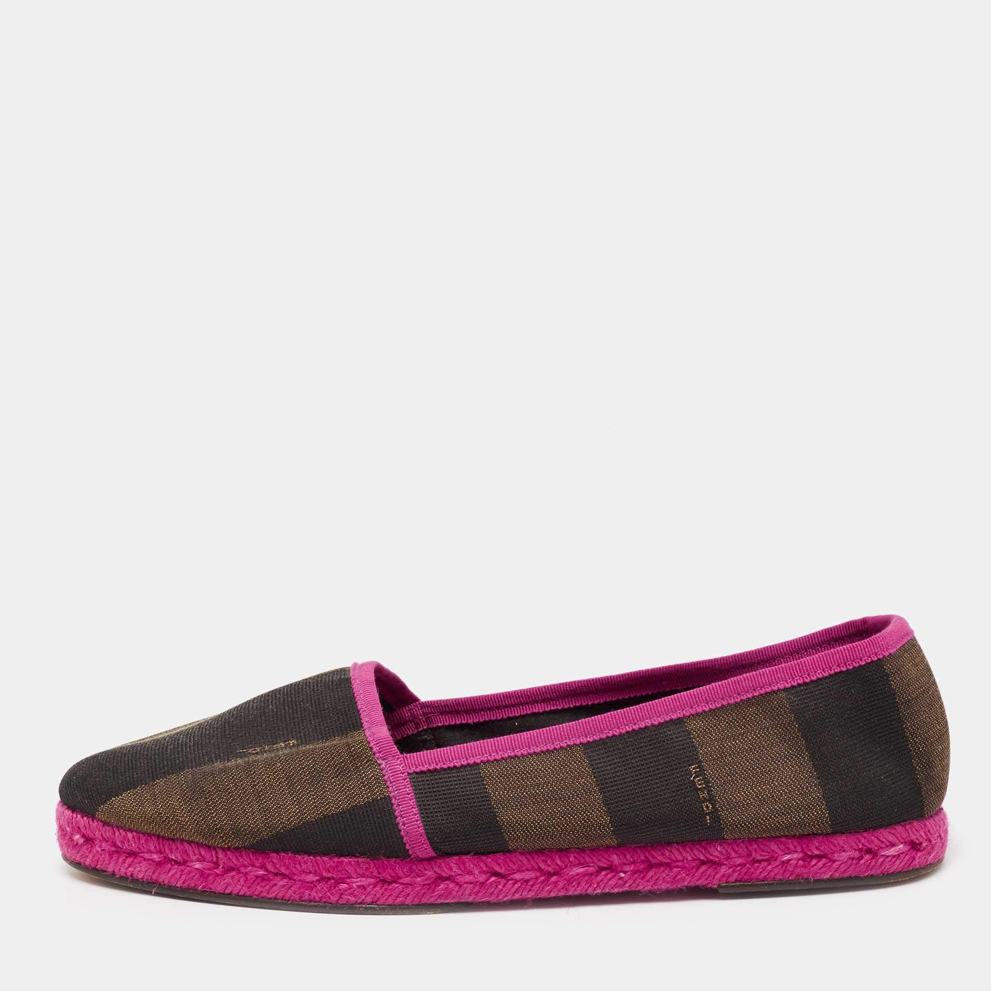 Pre Owned Fendi Tri-Color Fabric Flat Espadrilles Size 38.5