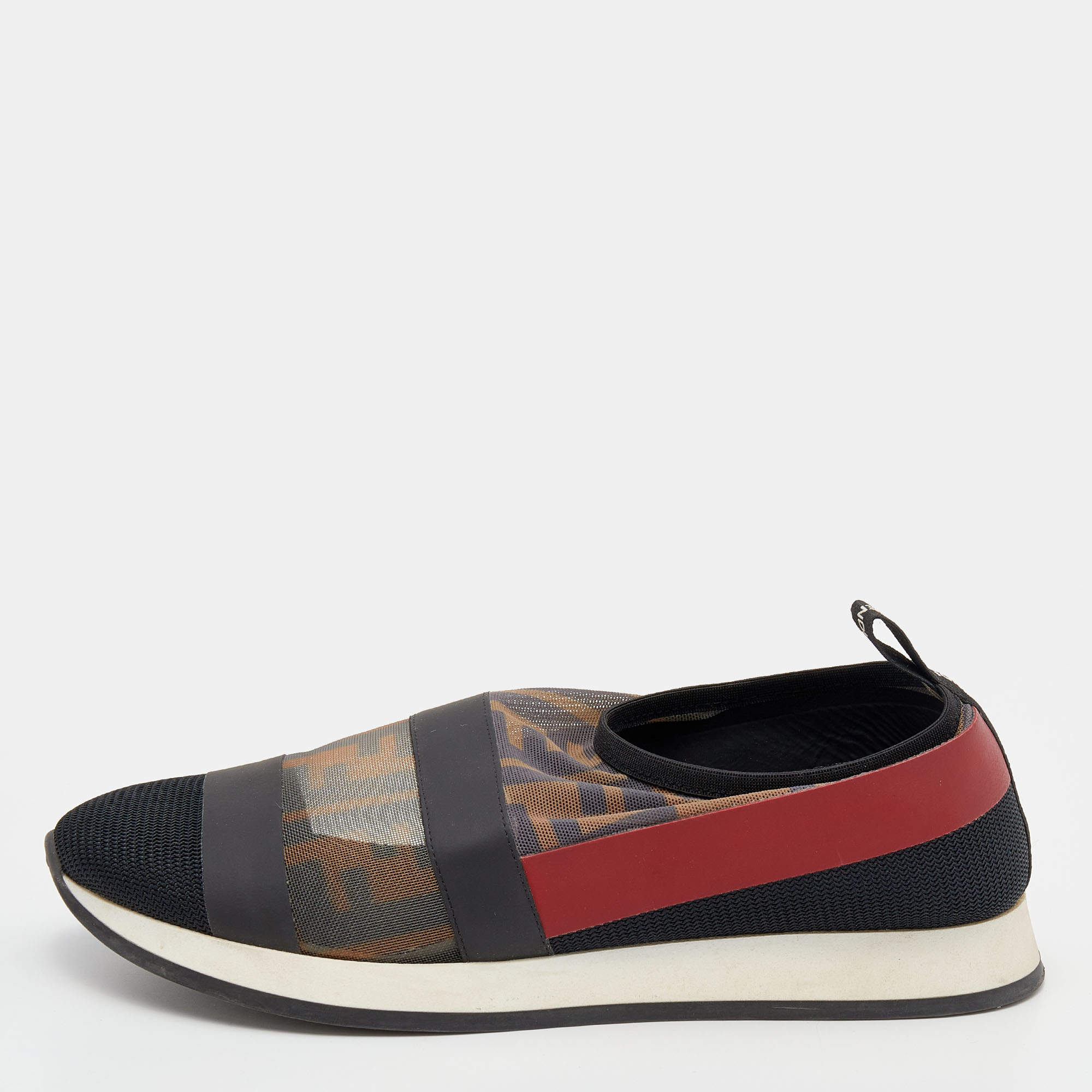 Pre Owned Fendi Multicolor Zucca Mesh And Leather Colibri Slip On Sneakers Size 35