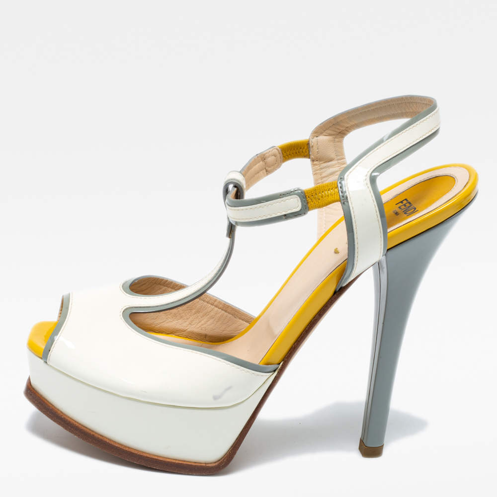 Pre Owned Fendi Multicolor Patent Leather Fendista T-Strap Sandals Size 40