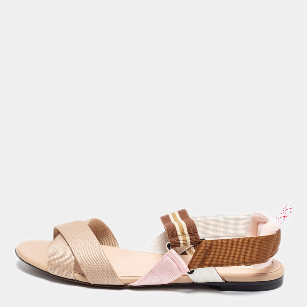 مملوكة مسبقًا Fendi Multicolor Fabric Slingback Flat Sandals Size 38 