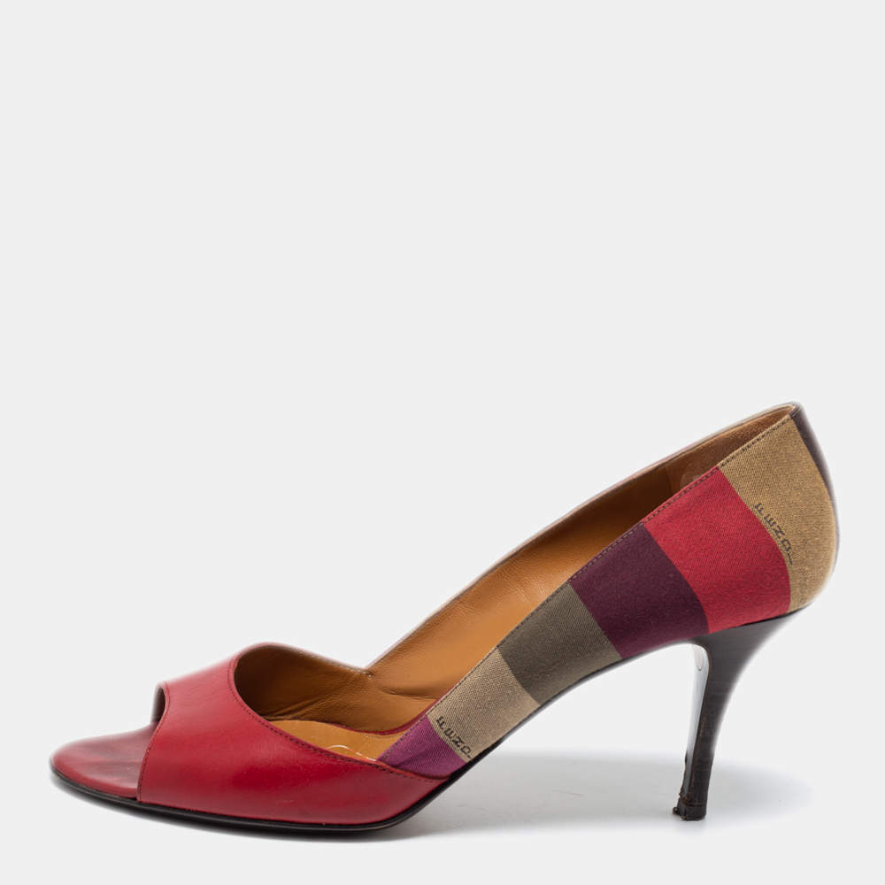 Pre Owned Fendi Multicolor Pequin Canvas And Leather Open Toe Pumps Size 41