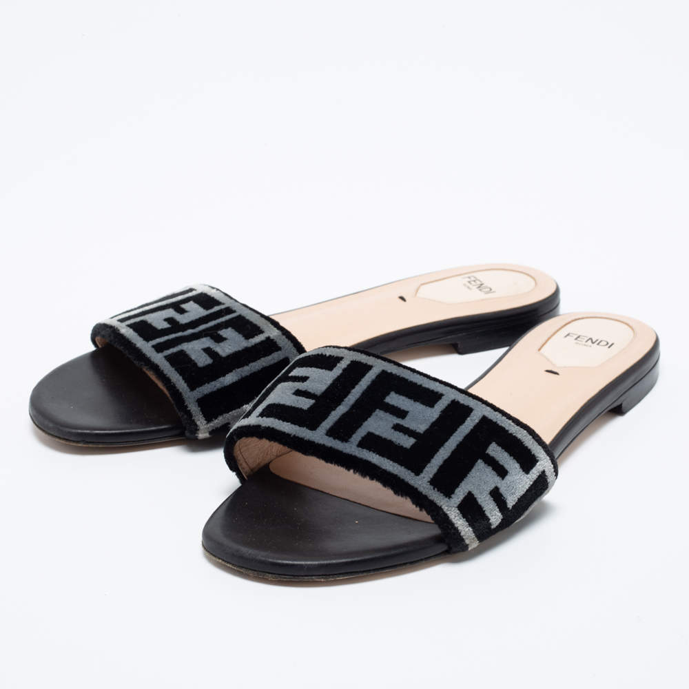 Fendi logo velvet slides on sale