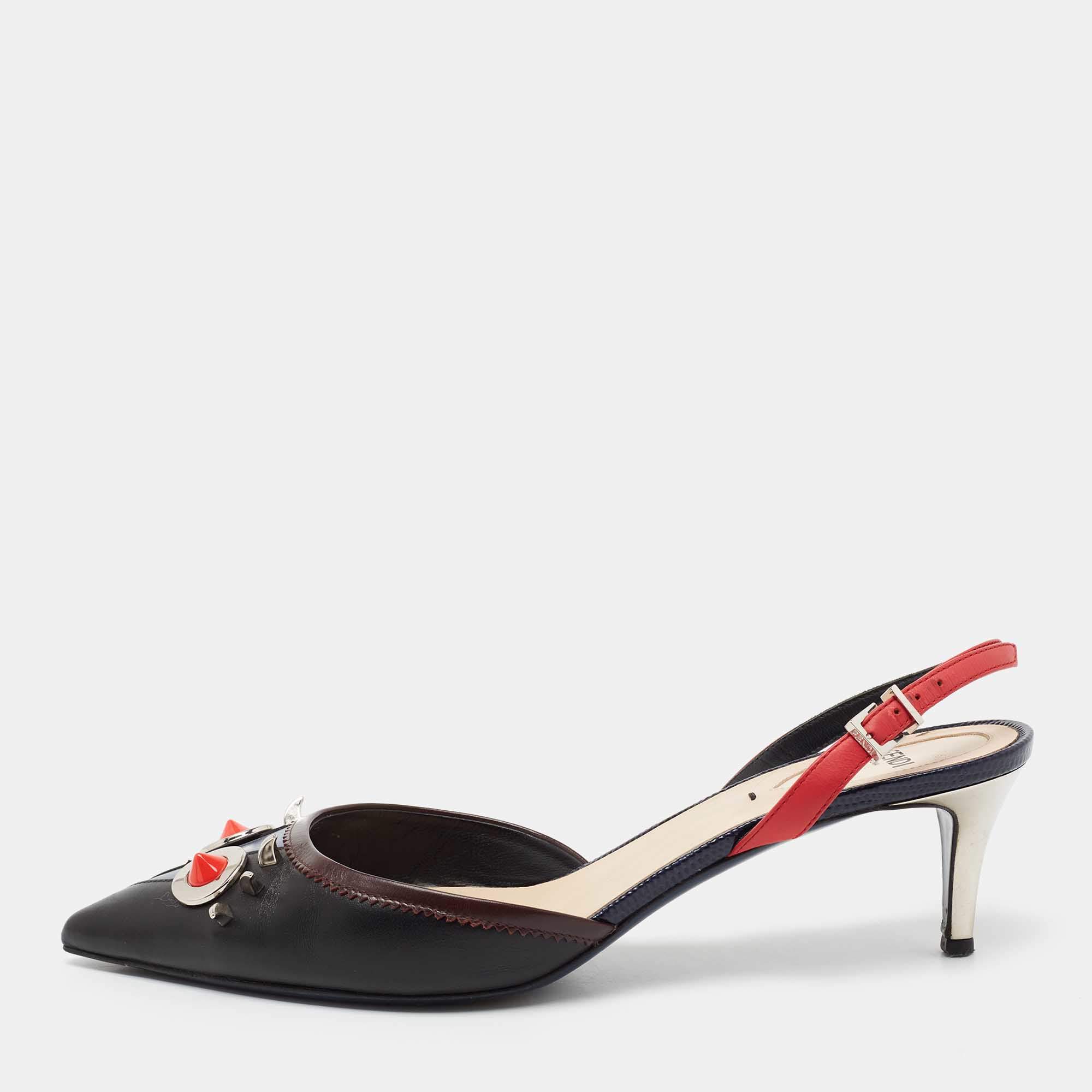 Pre Owned صندل فندي مونستر أيز جلد مرصع متعدد الألوان بحزام للكاحل مقاس 39