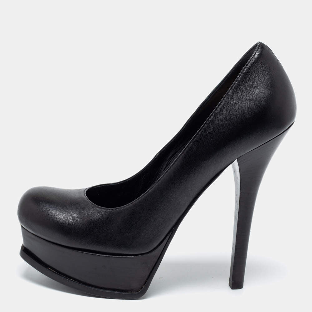 Pre Owned Fendi Black Leather Fendista Platform Pumps Size 39