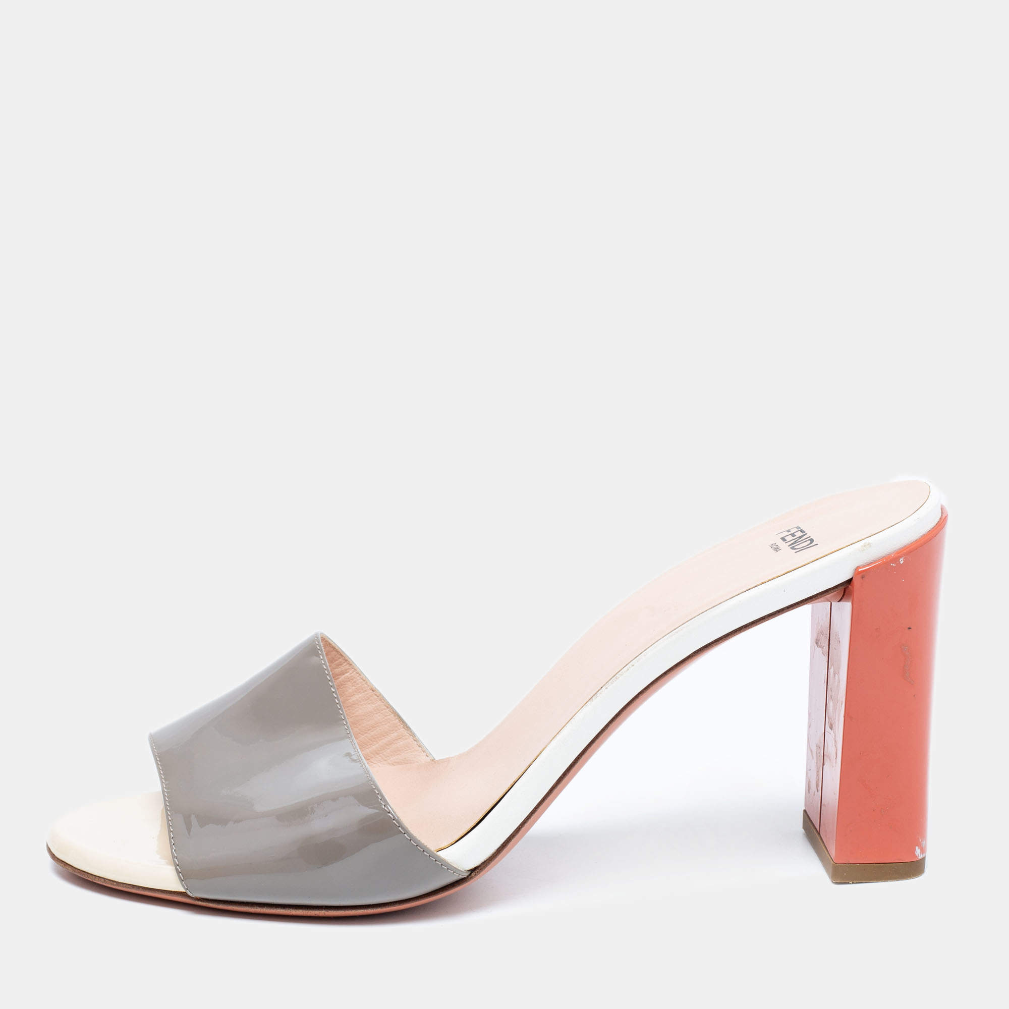 Pre Owned Fendi Multicolored Patent Leather Slide Sandals Size 39