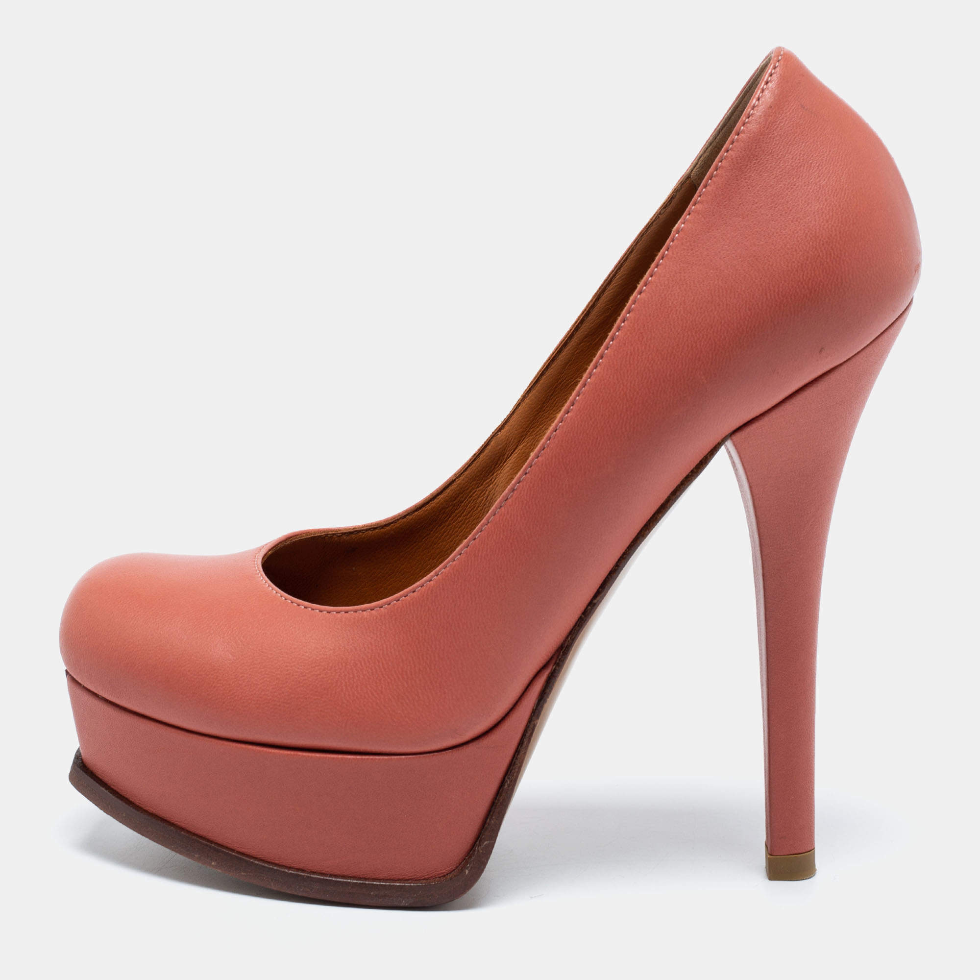 Pre Owned Fendi Coral Pink Leather Fendista Platform Pumps Size 36