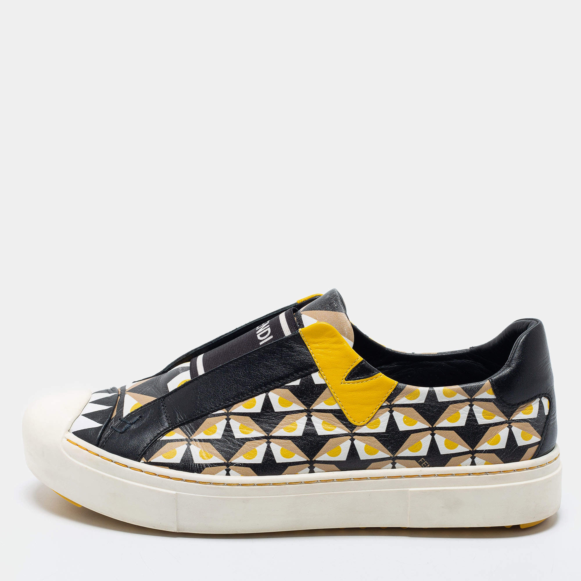 Pre Owned Fendi Multicolor Leather Slip on  Sneakers Size 38