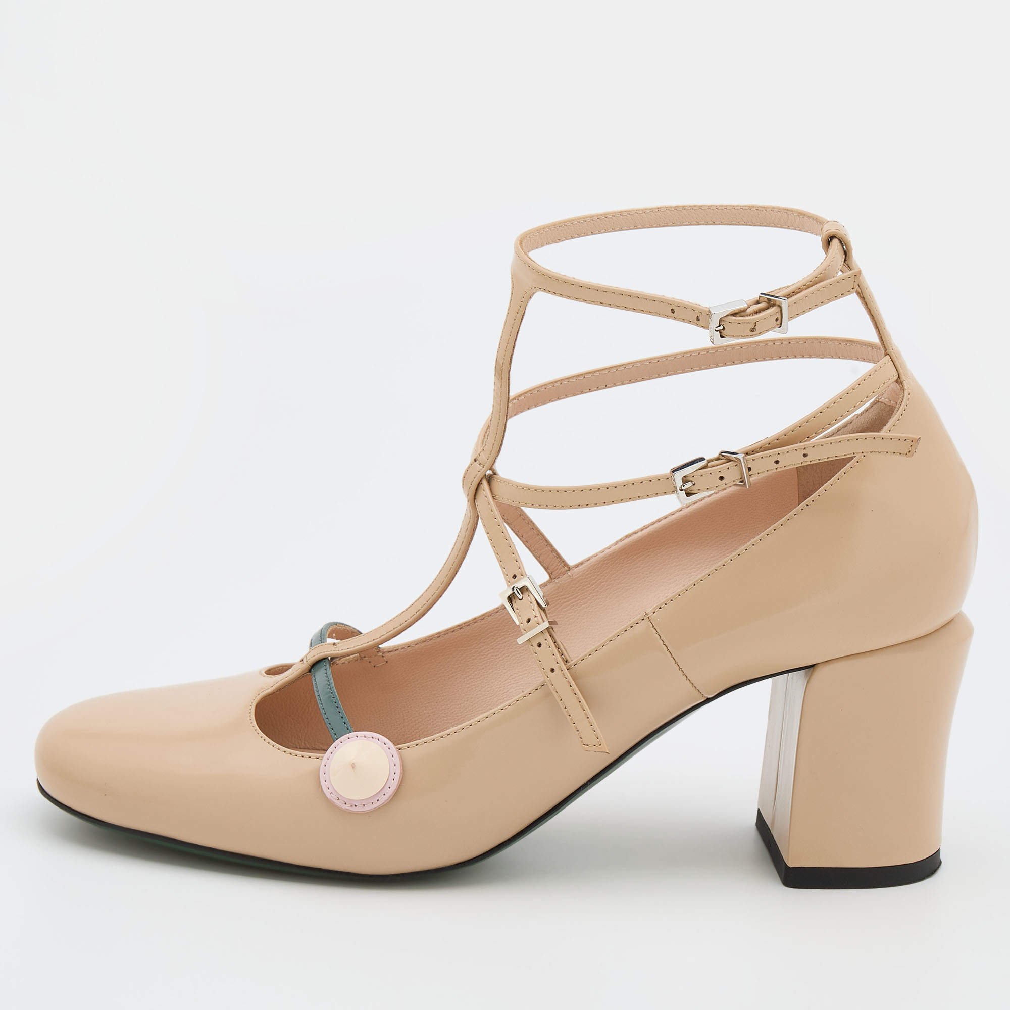 Pre Owned Fendi Beige Leather Strappy Pumps Size 37