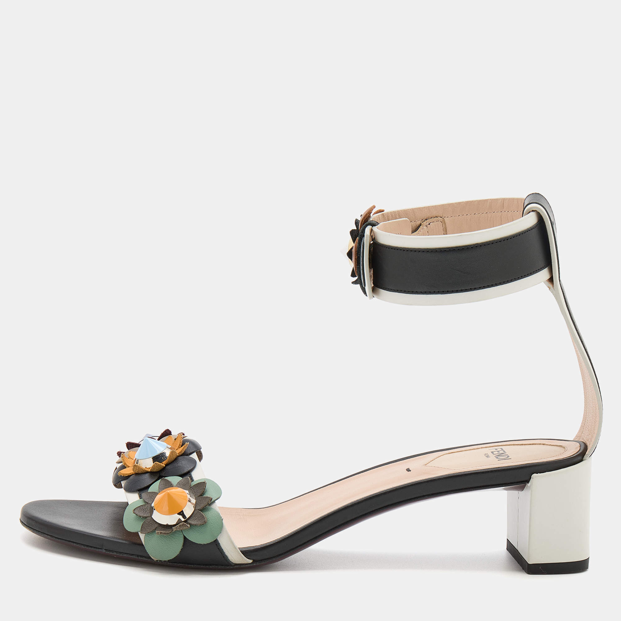 Pre Owned Fendi Multicolor Leather Flowerland Ankle Strap Sandals Size 39