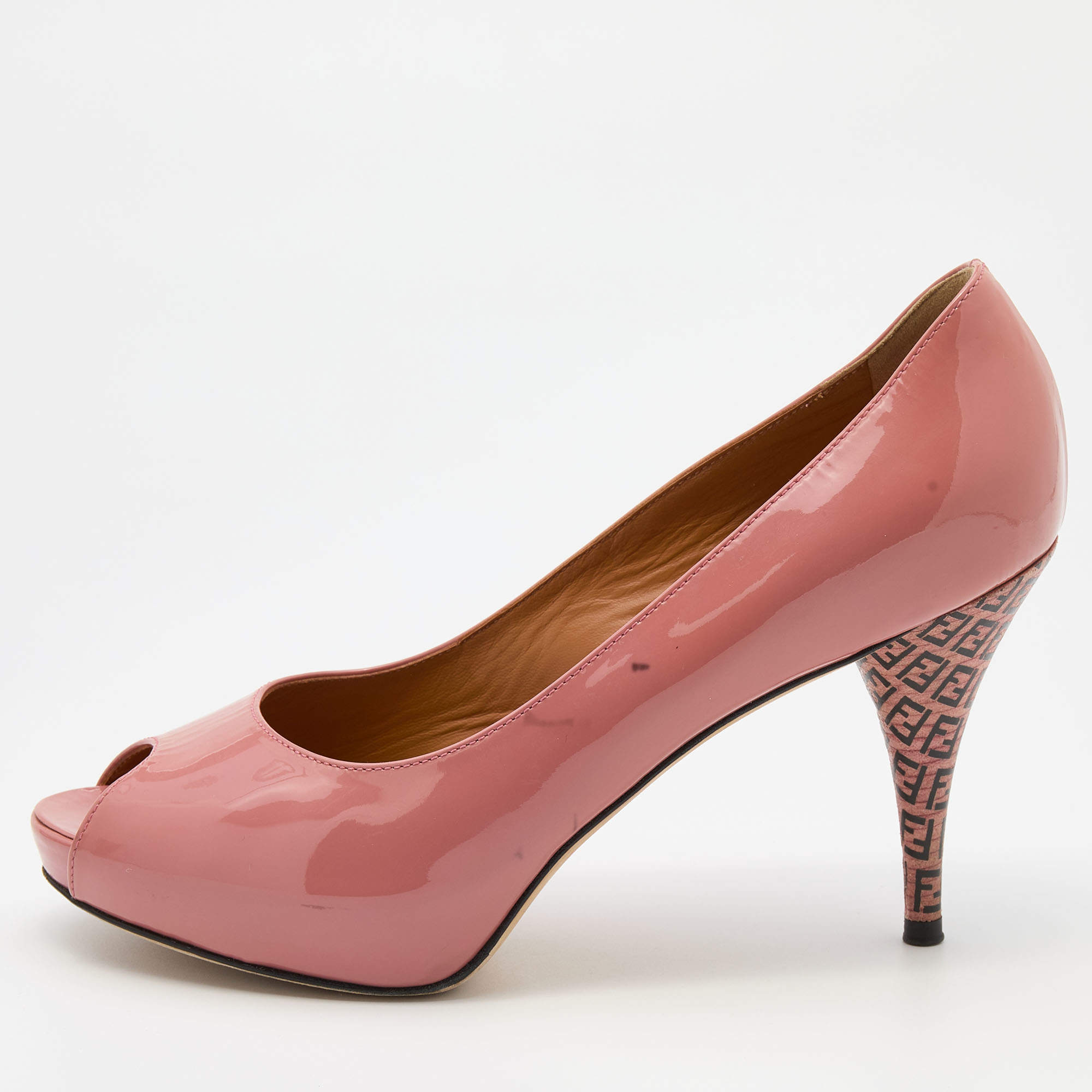 Fendi Pink Patent Leather Peep Toe Pumps Size 37.5