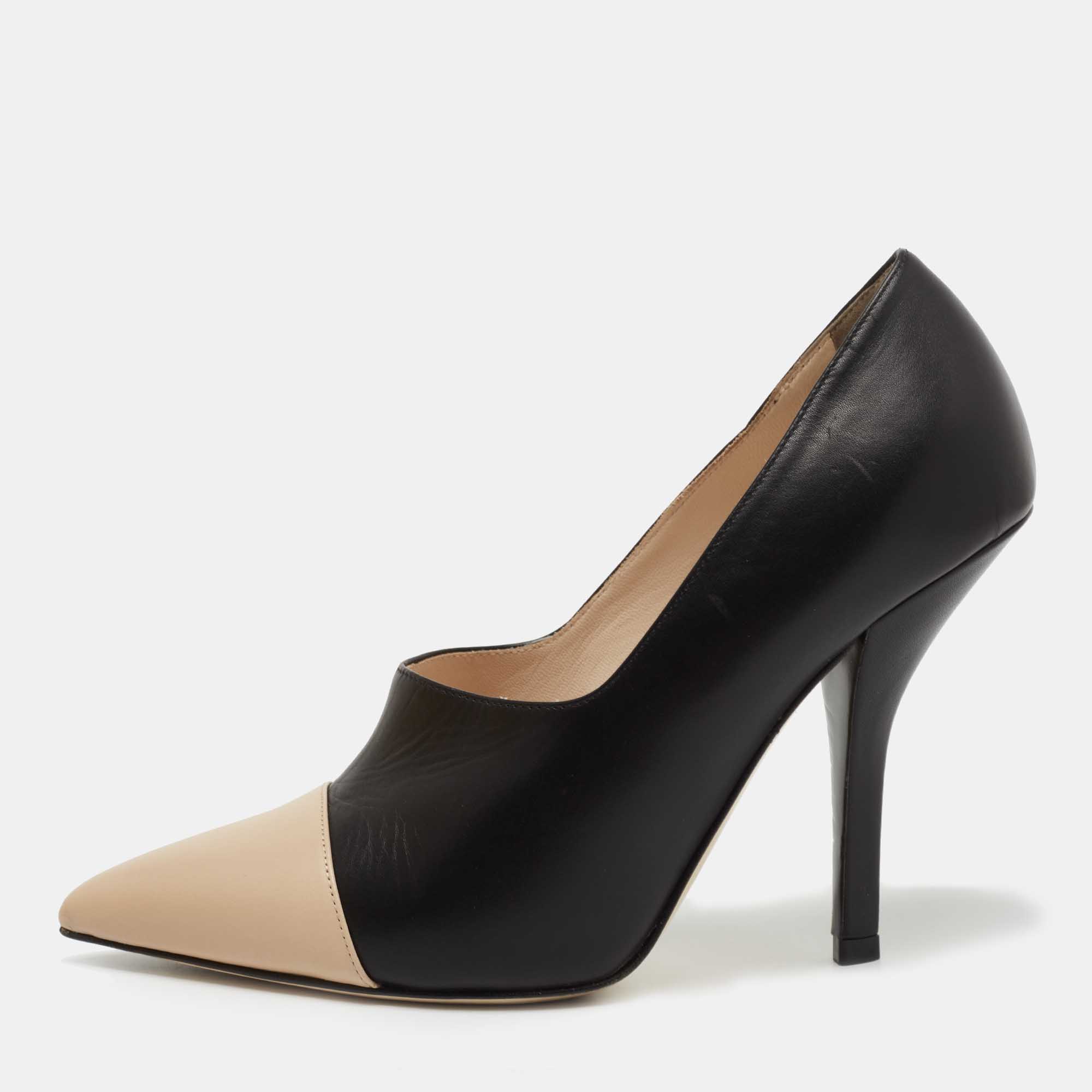 Pre Owned Fendi Black/Beige Leather Pointed Toe Pumps Size 40