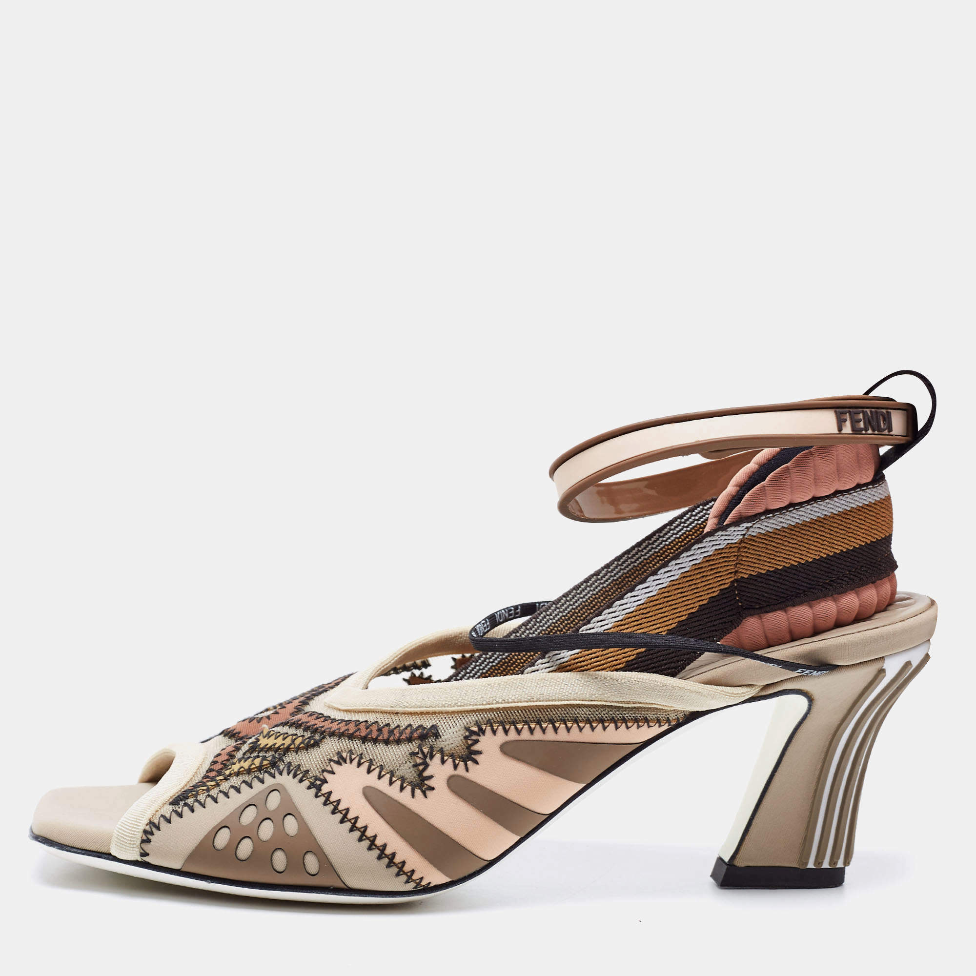 Fendi Multicolor Fabric and Mesh FF Freedom Patchwork Ankle Strap Sandals  Size 37 Fendi | TLC