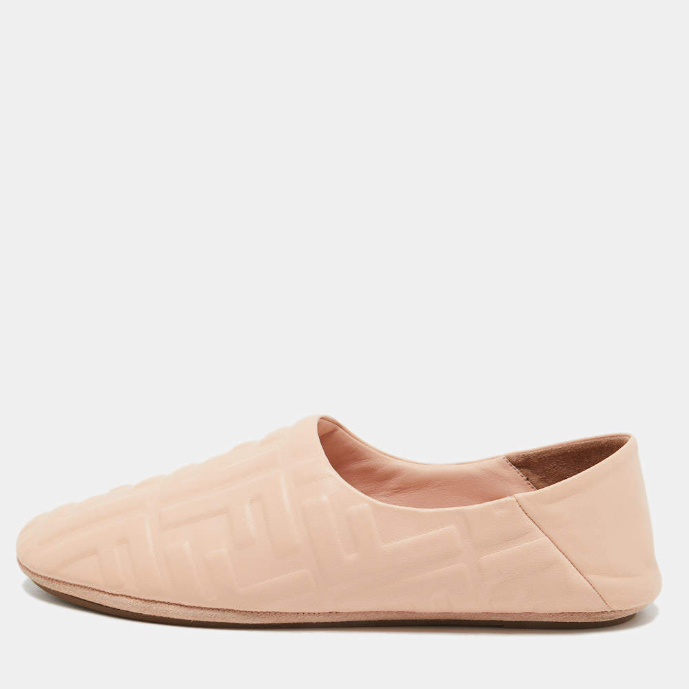 Fendi Peach FF Embossed Leather Collapsible Ballet Flats Size 40