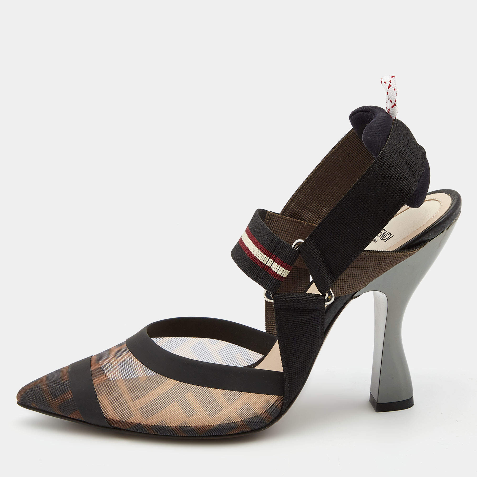 Pre Owned Fendi Multicolor Canvas and Mesh Colibri Pumps Size 39