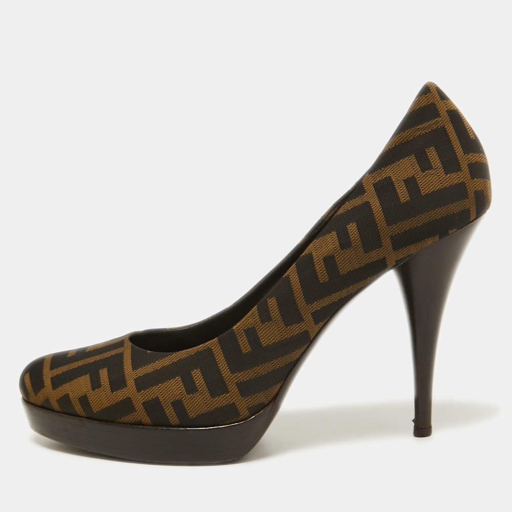 Fendi Two Tone Zucca Canvas Platform Pumps Size 39