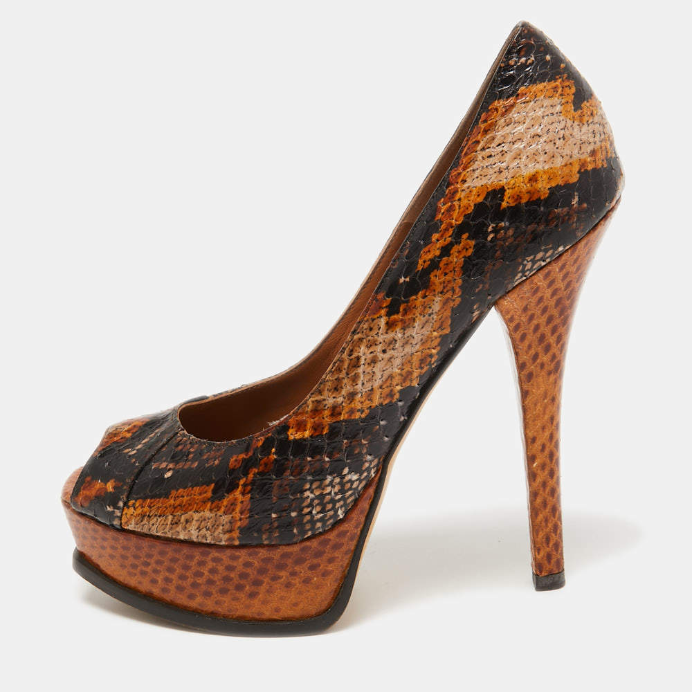 Pre Owned Fendi Tricolor Python Fendista Platform Pumps Size 38 