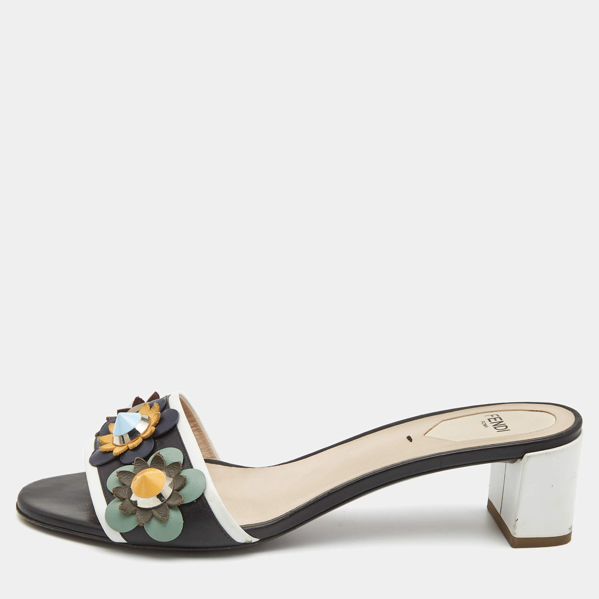 Pre Owned Fendi Multicolor Leather Flowerland Slides Sandals Size 39