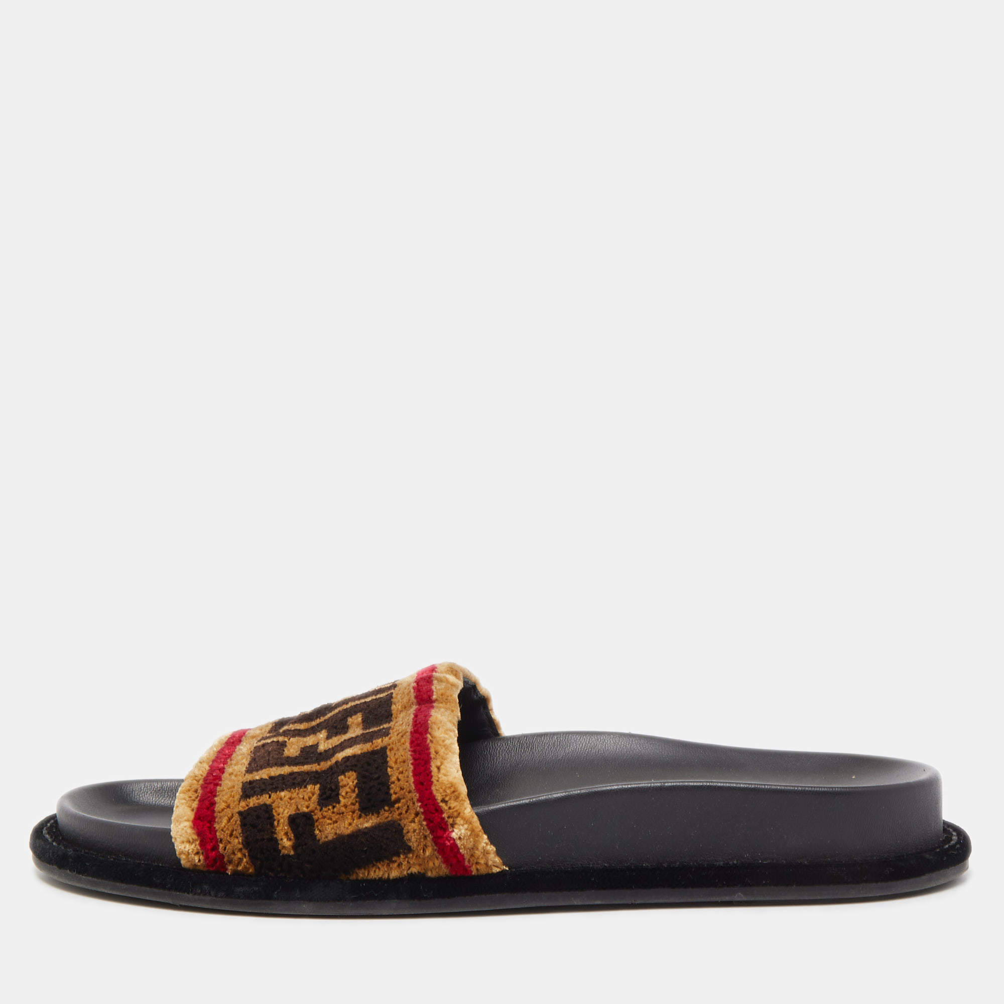 Pre Owned Fendi Brown Velvet Forever Fendi Slide Flats Size 36