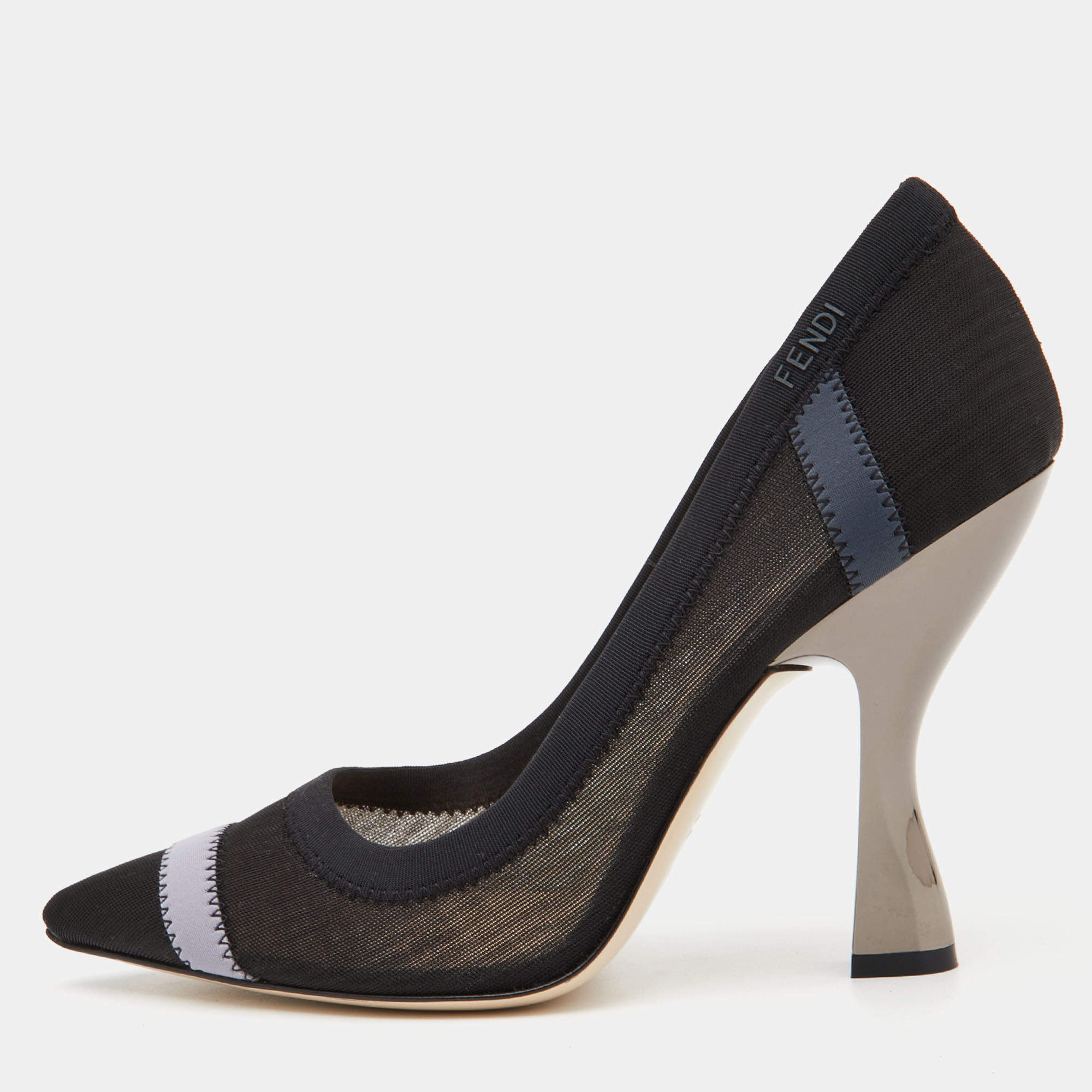 Fendi Black/Grey Mesh Colibri Pointed Toe Pumps Size 38