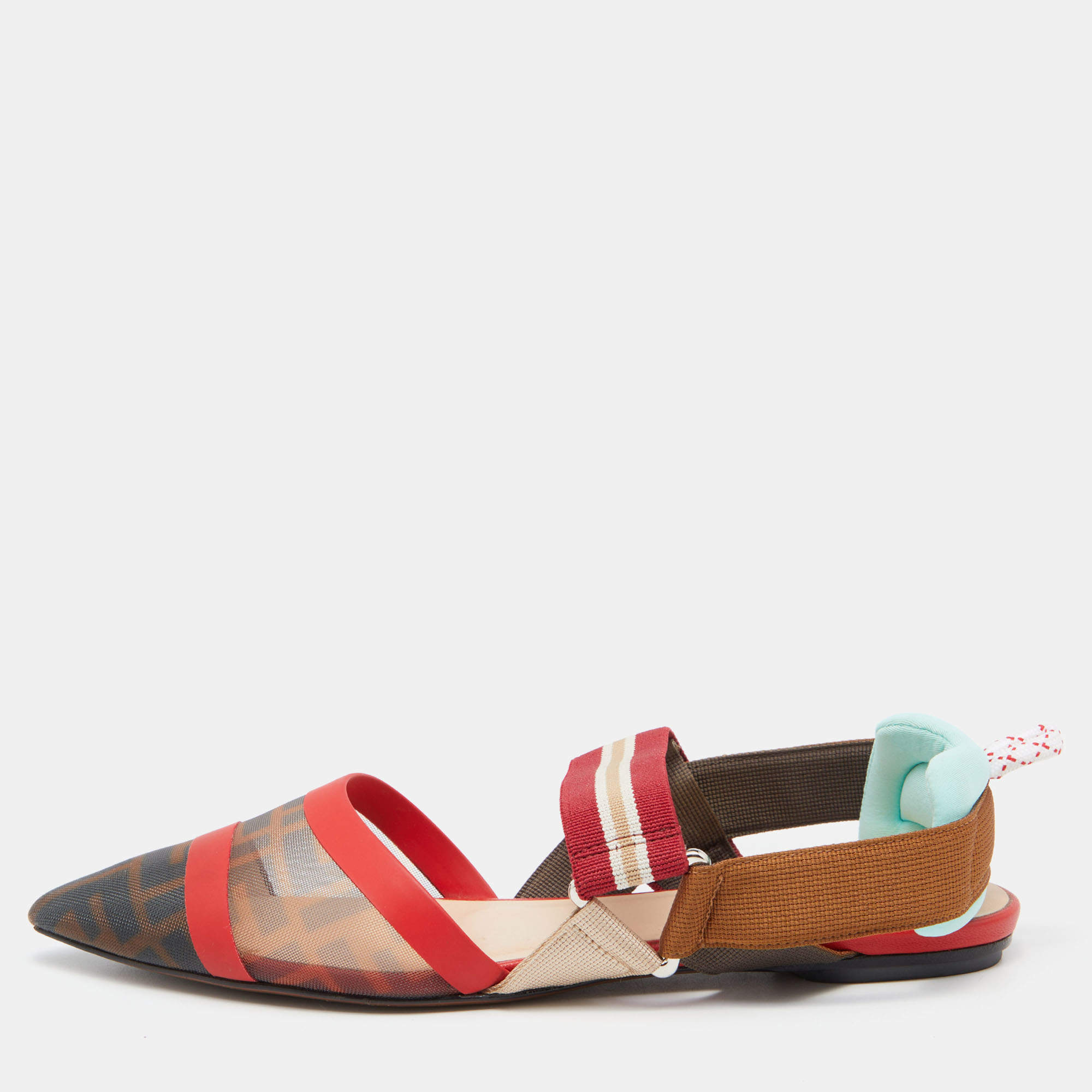 Fendi Multicolor Leather and Mesh Colibri  Slingback Sandals Size 37