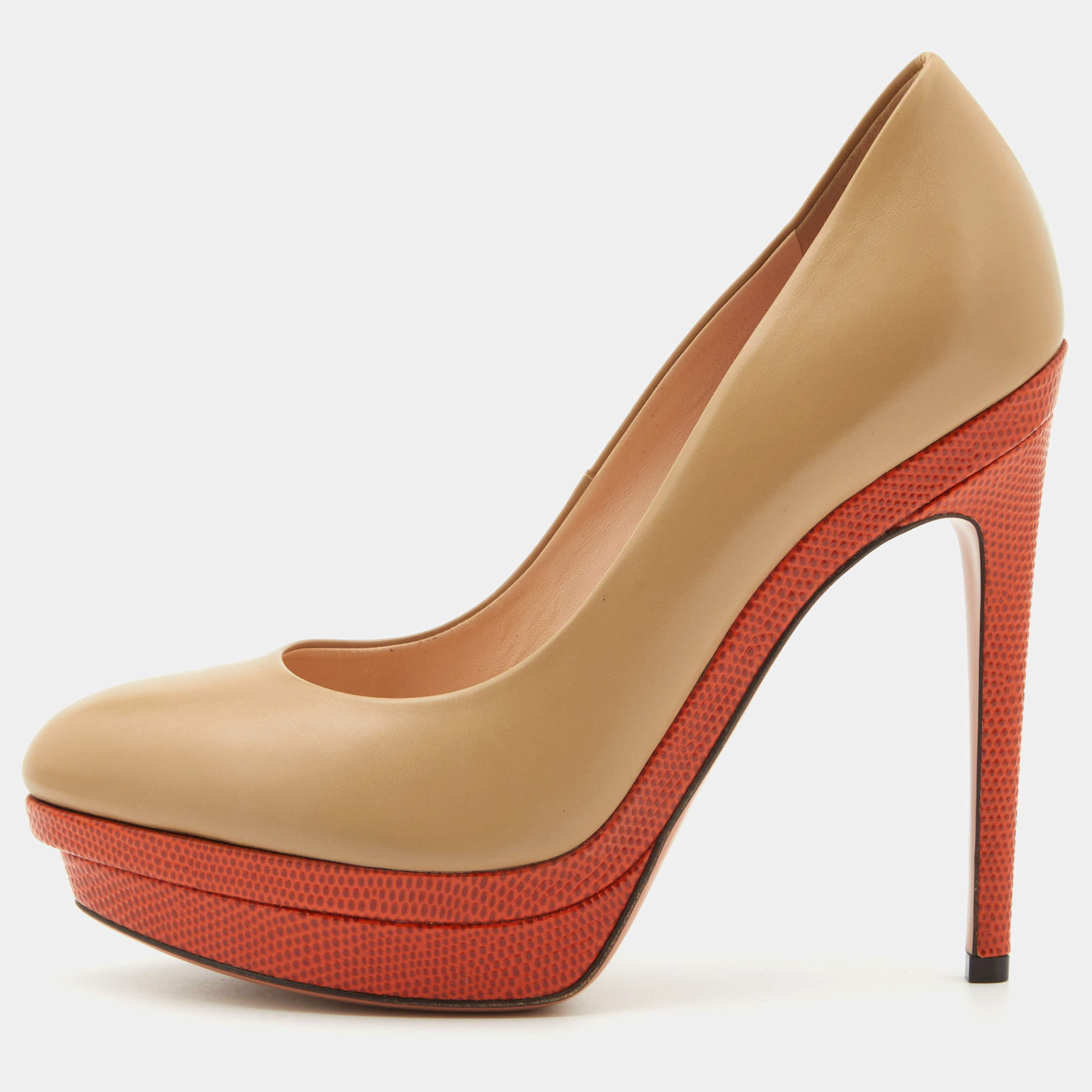 Pre Owned Fendi Light Brown Leather Double Platform Pumps Size 38.5