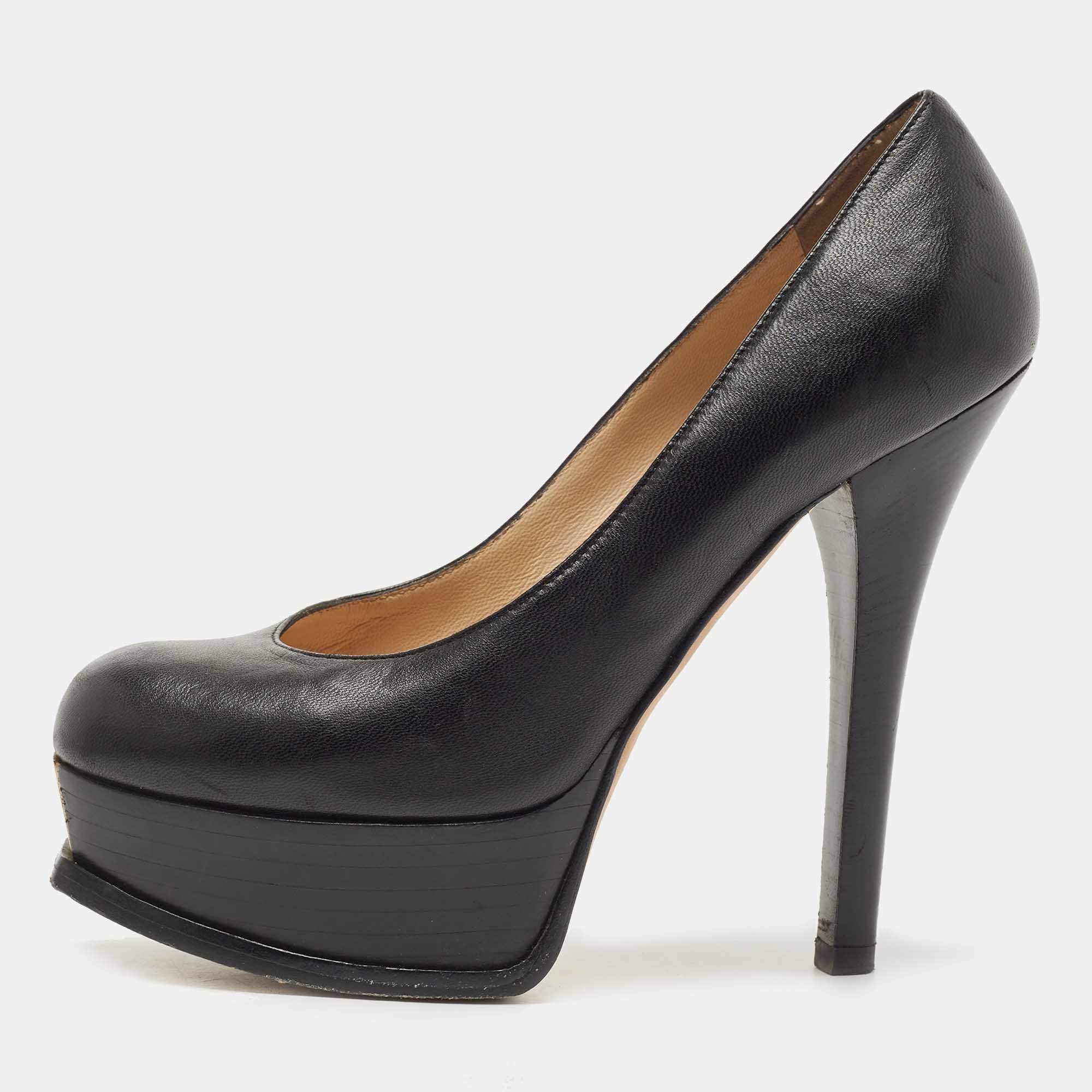 Pre Owned Fendi Black Leather Fendista Platform Pumps Size 36