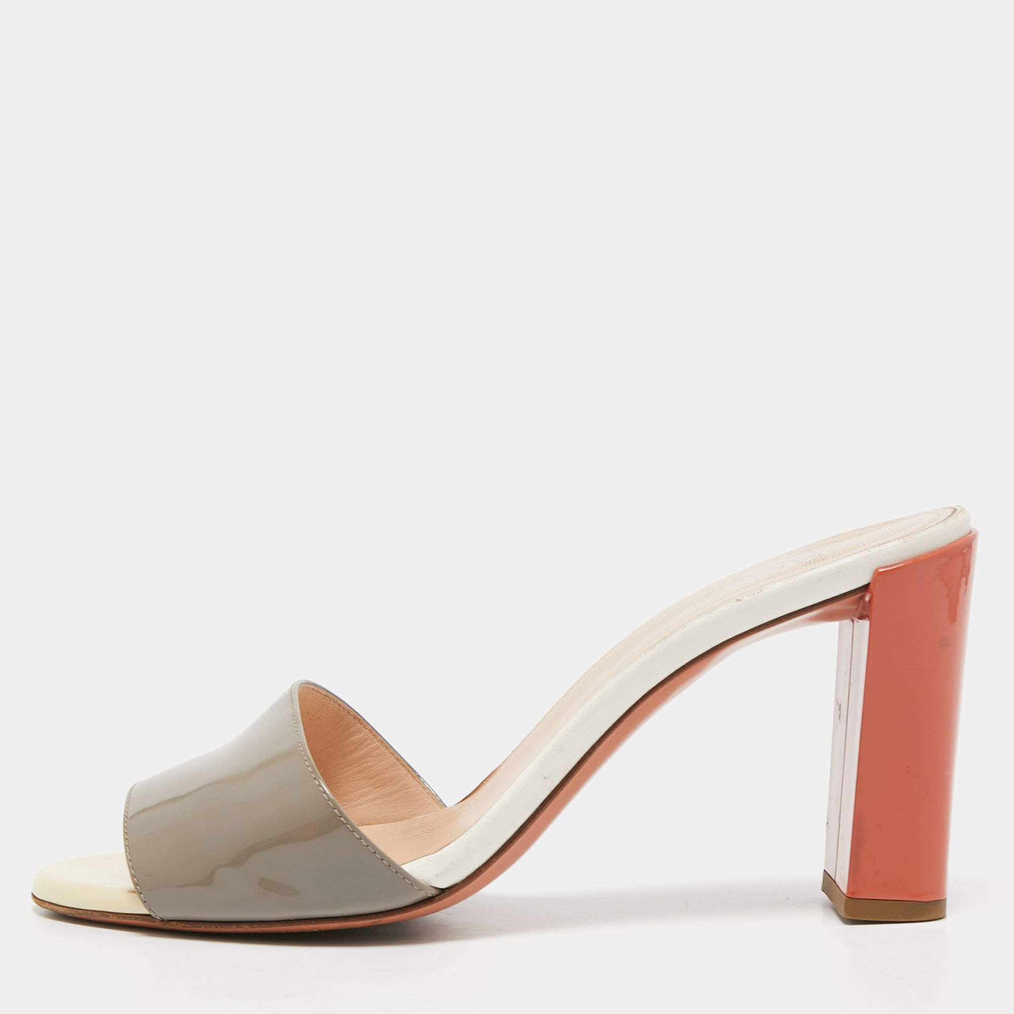 Pre Owned Fendi Tri Color Patent Leather Slide Sandals Size 37.5