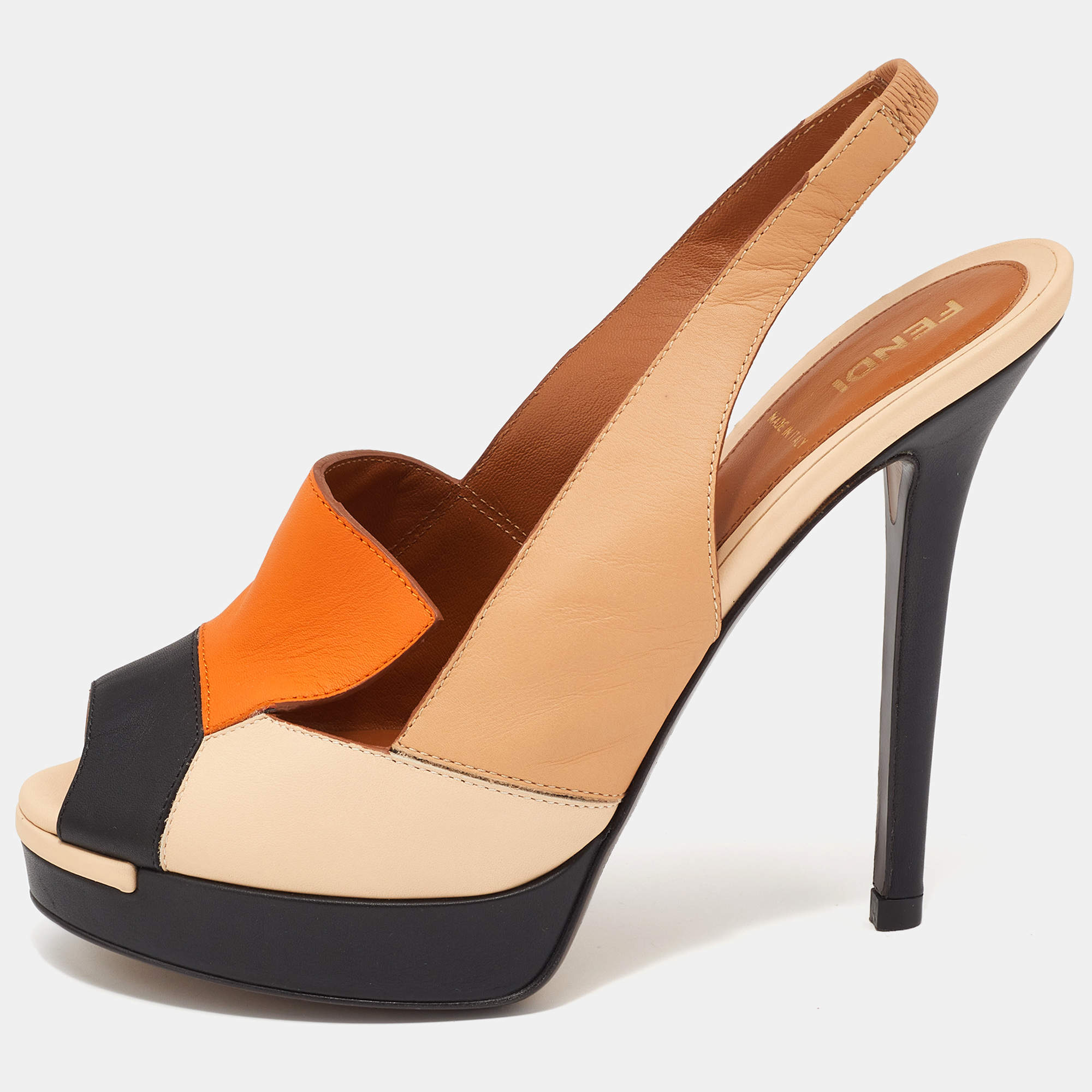 Pre Owned Fendi Multicolor Leather Color Block Peep Toe Slingback Sandals Size 37