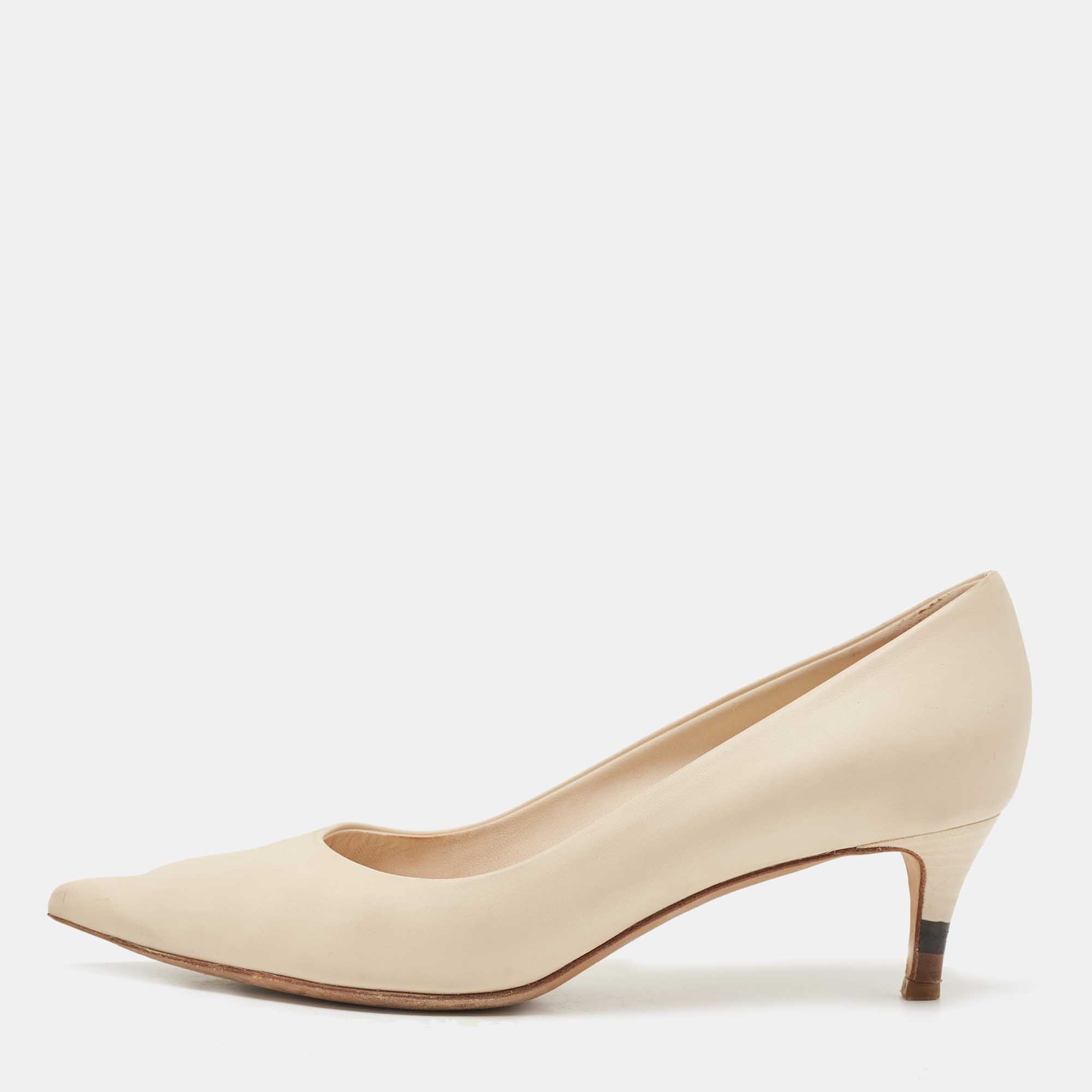 Beige Leather Pointed Pumps Size 36 | TLC