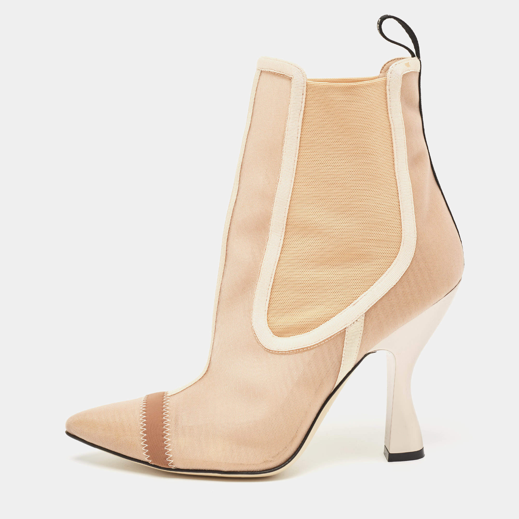 Pre Owned Fendi  Beige Mesh Rockoko Ankle Boots Size 38