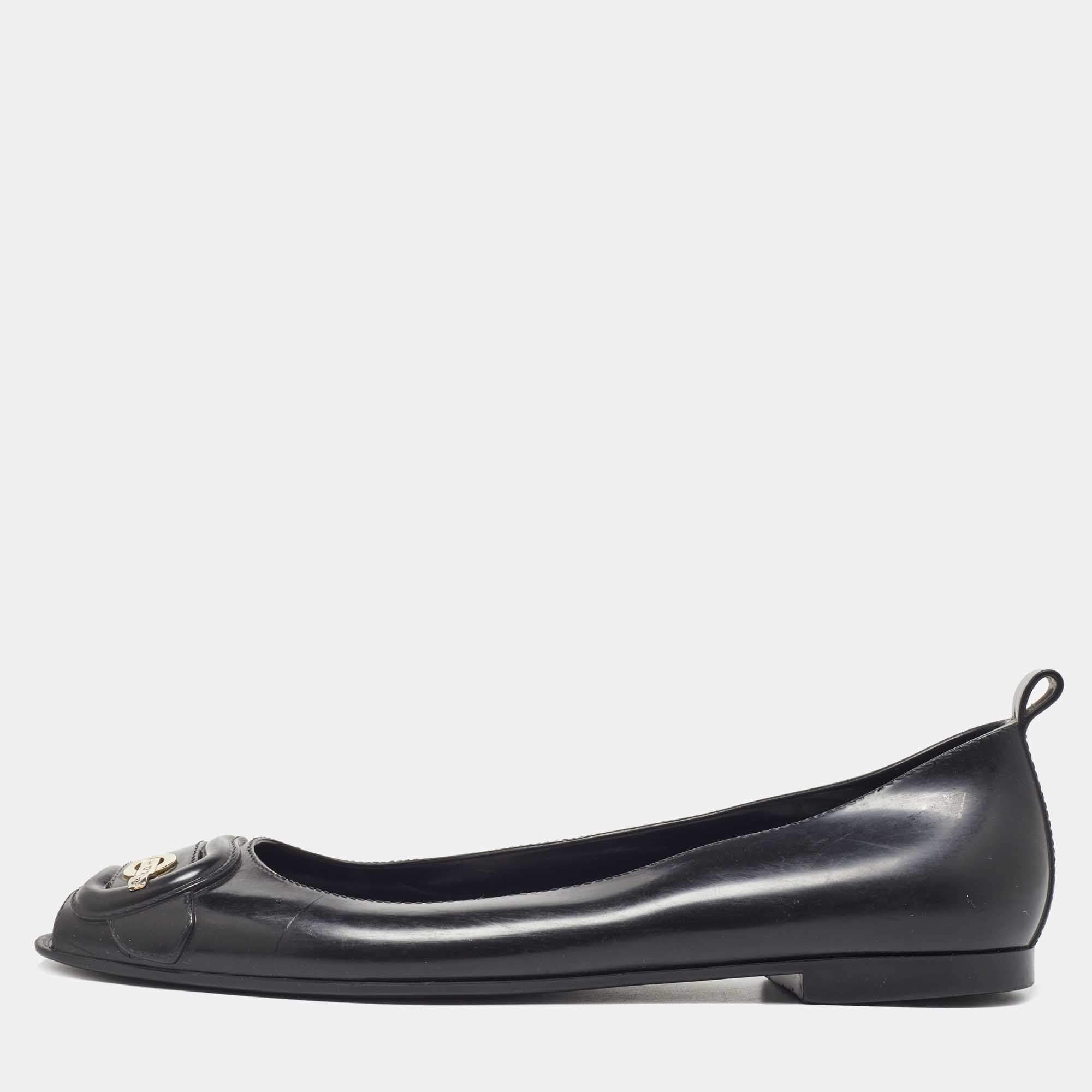 Pre Owned Fendi Black Rubber Peep Toe Ballet Flats Size 41