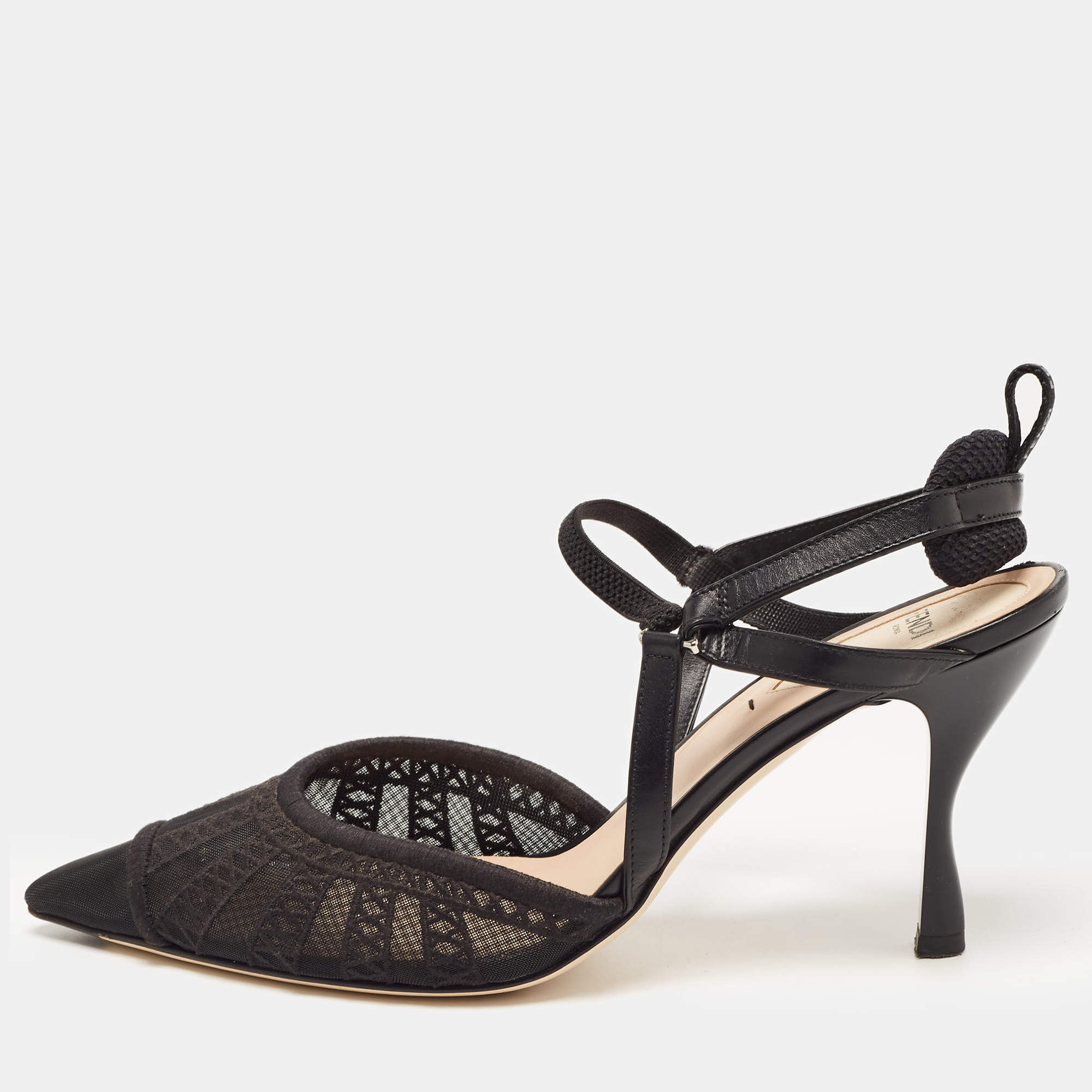 Fendi Black Lace and Leather Colibri Slingback Pumps Size 39.5 Fendi ...